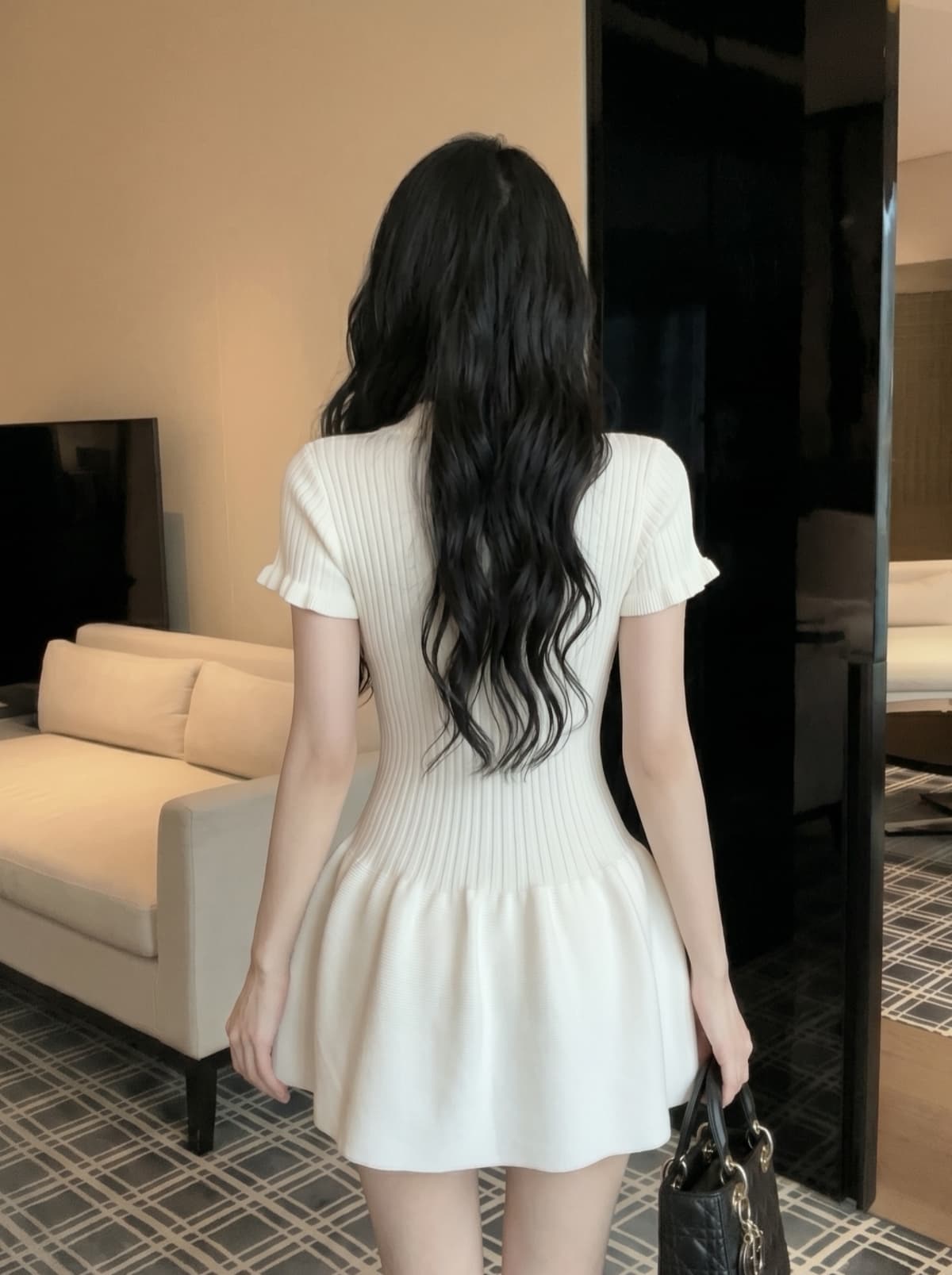 실사 작은 샤넬 스타일 POLO 칼라 허리 수축 니트 여성 드레스 여름 나비 매듭 외국 가스 고급 센스 슬림해 보이는 미니 스커트 상세 이미지 6