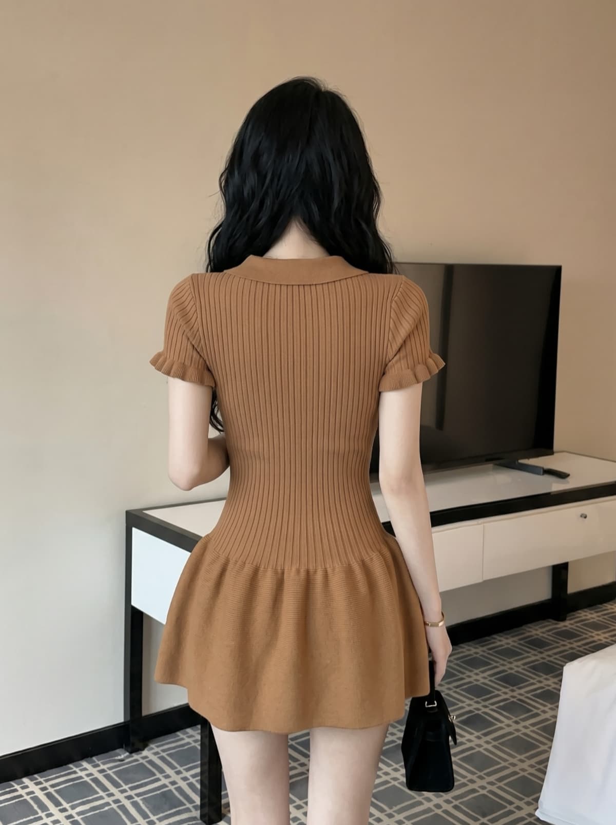 실사 작은 샤넬 스타일 POLO 칼라 허리 수축 니트 여성 드레스 여름 나비 매듭 외국 가스 고급 센스 슬림해 보이는 미니 스커트 상세 이미지 10