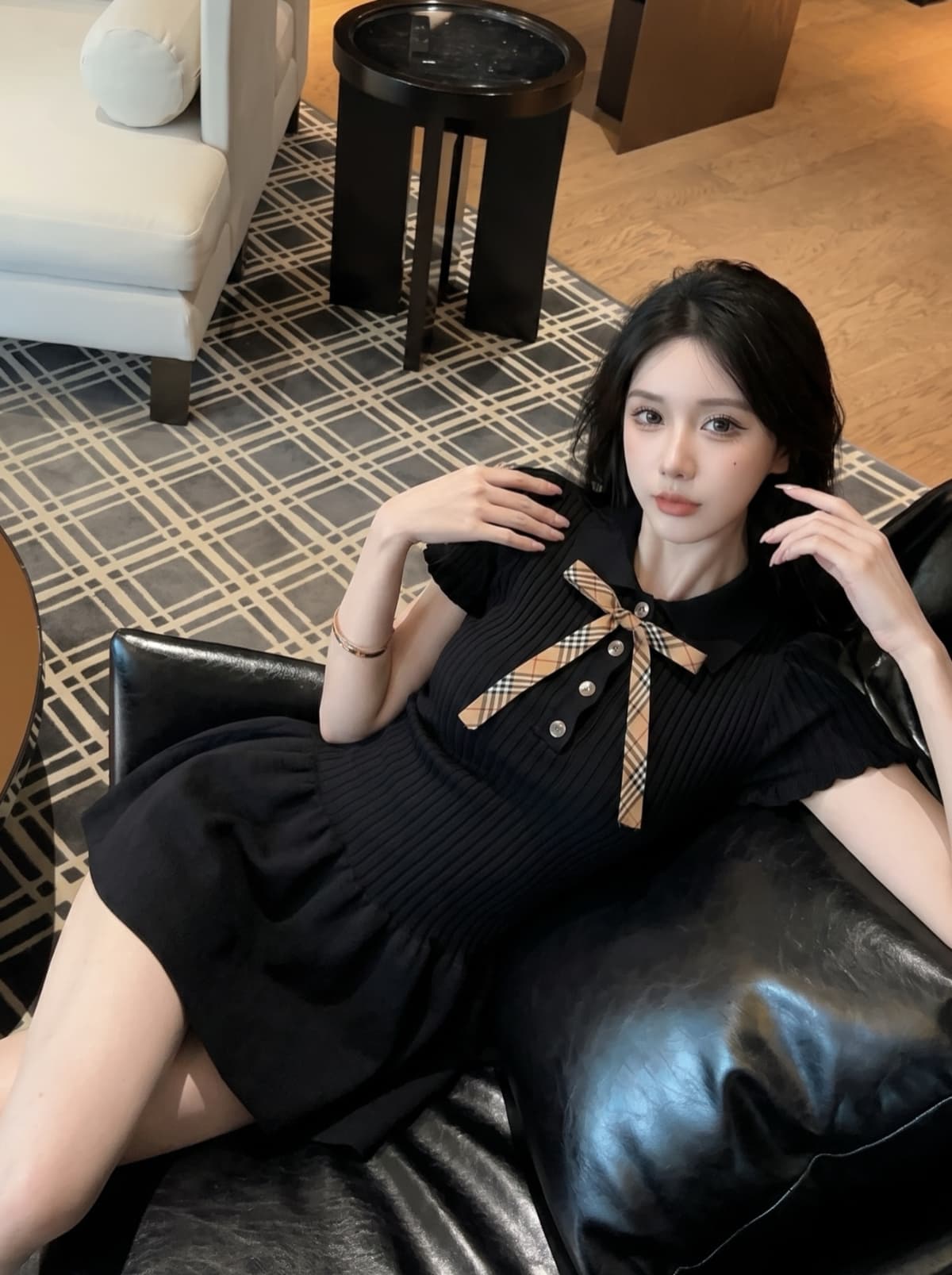 실사 작은 샤넬 스타일 POLO 칼라 허리 수축 니트 여성 드레스 여름 나비 매듭 외국 가스 고급 센스 슬림해 보이는 미니 스커트 상세 이미지 15