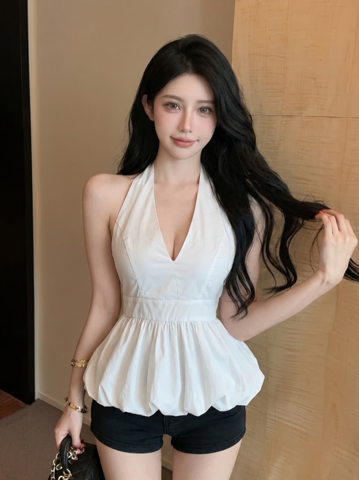 실사 여름 ootd 착용 가져 가라. 프릴 밑단 행침 목 캐미솔 프랑스식 달콤한 핫걸 민소매 맨위 상세 이미지 1