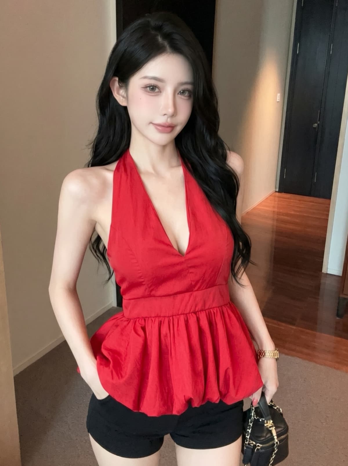 실사 여름 ootd 착용 가져 가라. 프릴 밑단 행침 목 캐미솔 프랑스식 달콤한 핫걸 민소매 맨위 상세 이미지 12