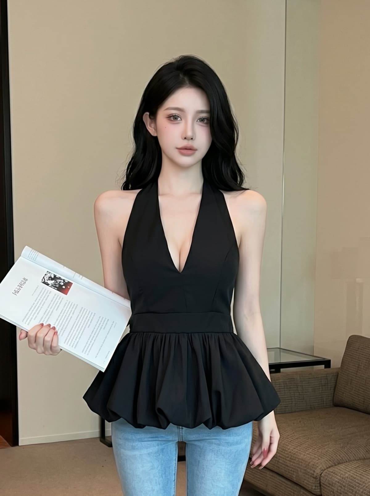 실사 여름 ootd 착용 가져 가라. 프릴 밑단 행침 목 캐미솔 프랑스식 달콤한 핫걸 민소매 맨위 상세 이미지 22