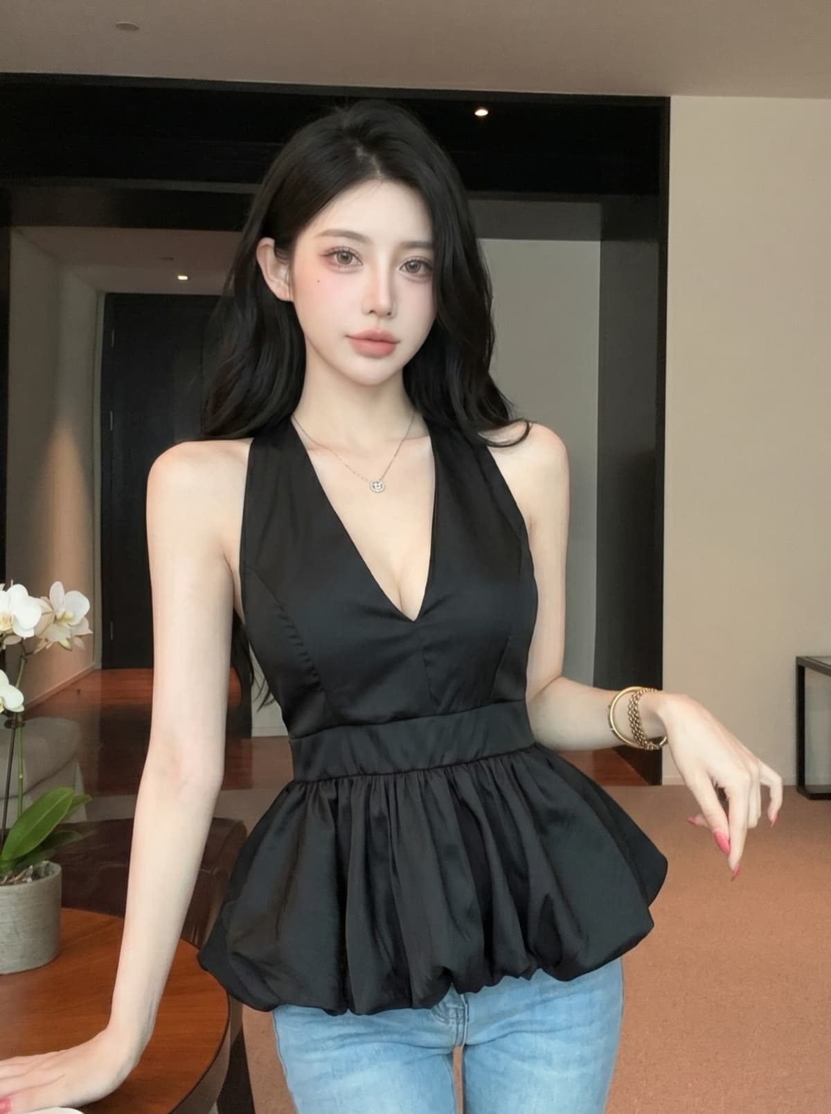 실사 여름 ootd 착용 가져 가라. 프릴 밑단 행침 목 캐미솔 프랑스식 달콤한 핫걸 민소매 맨위 상세 이미지 23