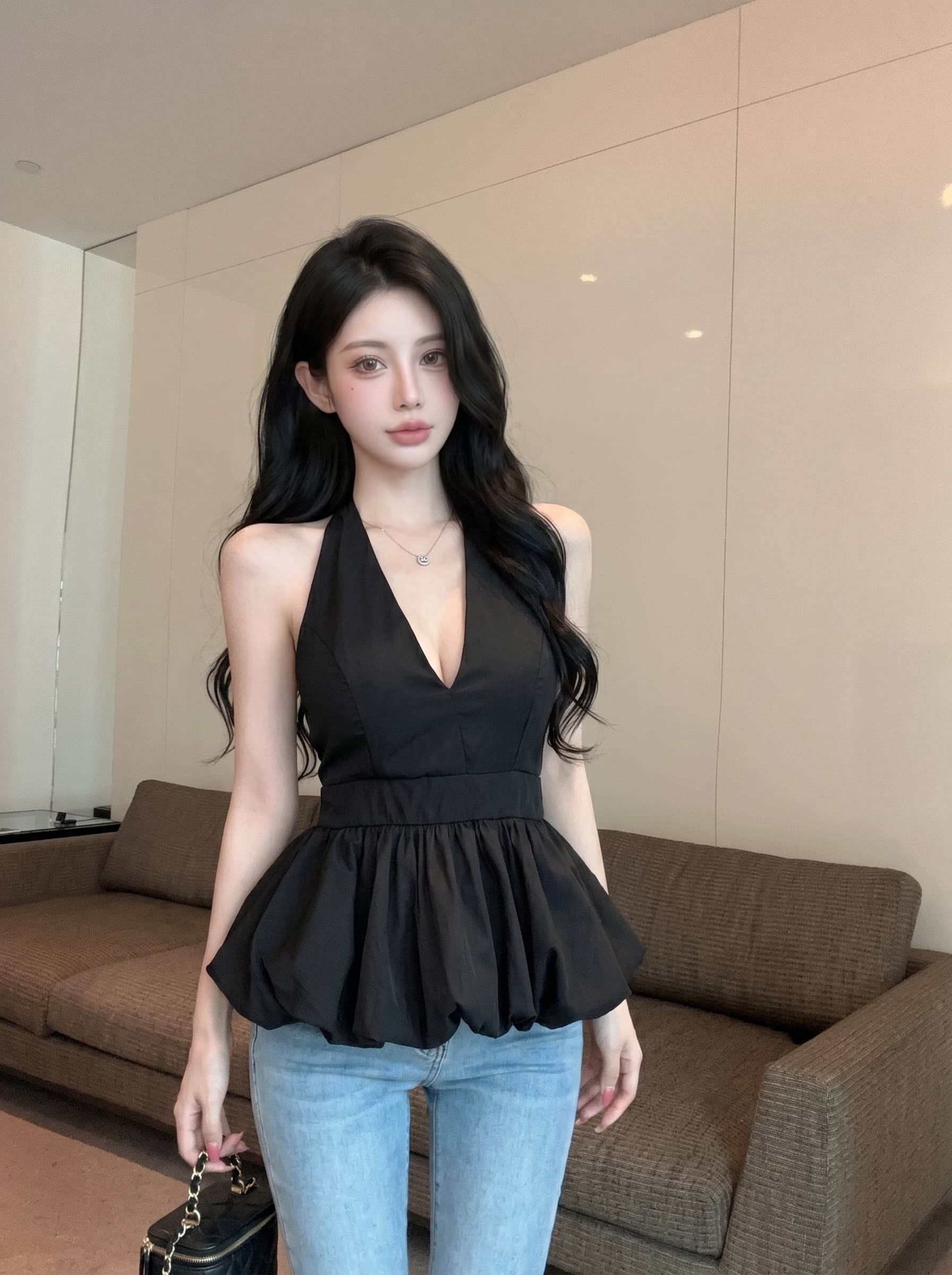 실사 여름 ootd 착용 가져 가라. 프릴 밑단 행침 목 캐미솔 프랑스식 달콤한 핫걸 민소매 맨위 상세 이미지 24