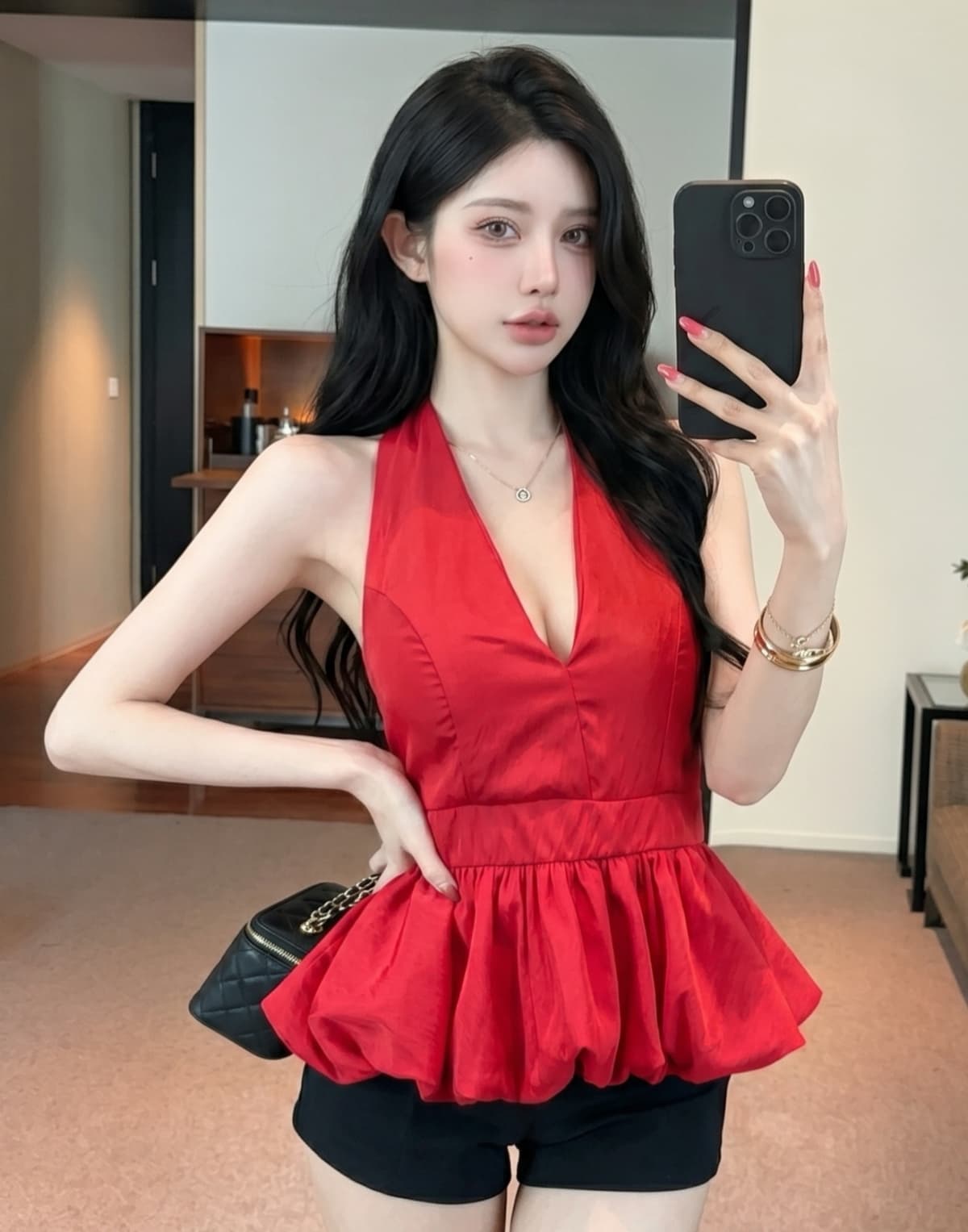 실사 여름 ootd 착용 가져 가라. 프릴 밑단 행침 목 캐미솔 프랑스식 달콤한 핫걸 민소매 맨위 이미지 5