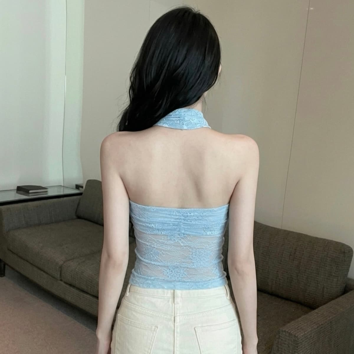 실사 한 제인 행침 목 스타일 십자가 시스루 포장 가슴 조끼 여성 여름 새로운 빛 럭셔리 명문 여성 몸매 가꾸기 휴가 맨위 이미지 6