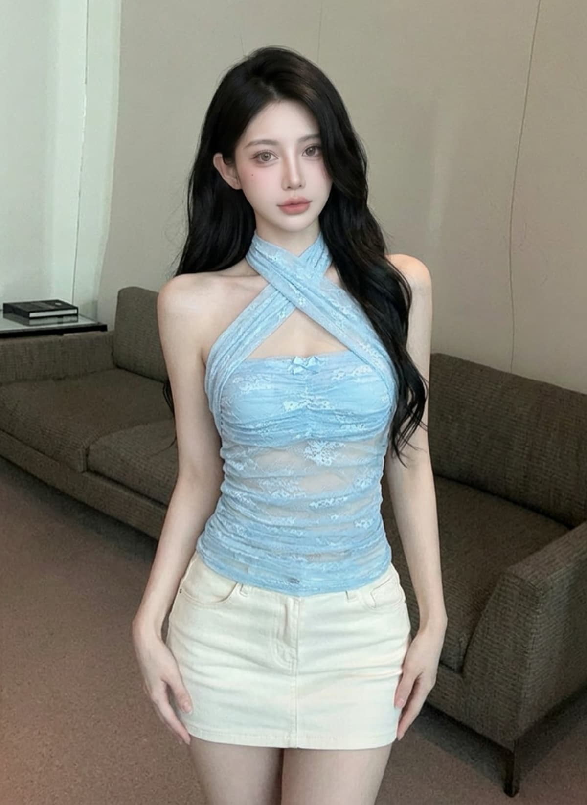 실사 한 제인 행침 목 스타일 십자가 시스루 포장 가슴 조끼 여성 여름 새로운 빛 럭셔리 명문 여성 몸매 가꾸기 휴가 맨위 상세 이미지 2