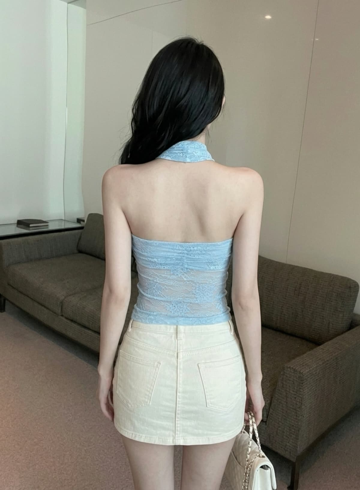 실사 한 제인 행침 목 스타일 십자가 시스루 포장 가슴 조끼 여성 여름 새로운 빛 럭셔리 명문 여성 몸매 가꾸기 휴가 맨위 상세 이미지 7
