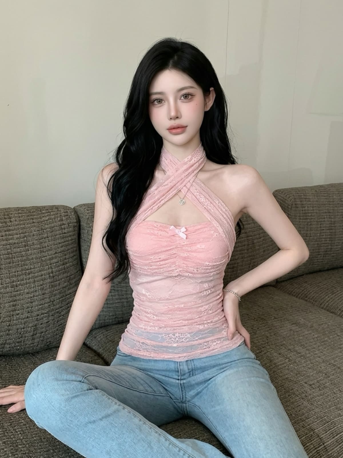 실사 한 제인 행침 목 스타일 십자가 시스루 포장 가슴 조끼 여성 여름 새로운 빛 럭셔리 명문 여성 몸매 가꾸기 휴가 맨위 상세 이미지 8