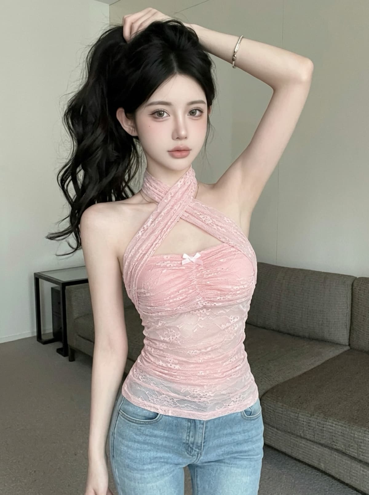 실사 한 제인 행침 목 스타일 십자가 시스루 포장 가슴 조끼 여성 여름 새로운 빛 럭셔리 명문 여성 몸매 가꾸기 휴가 맨위 상세 이미지 13