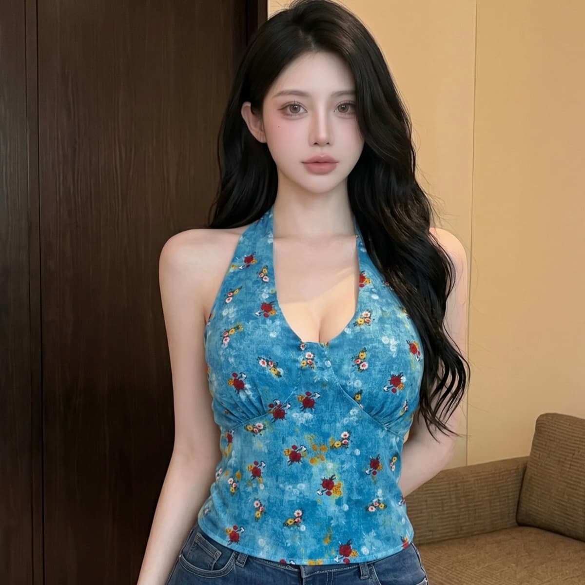 실사 레트로 행침 목 슬립 작은 조끼 여성 여름 외출용 아름다움 뒤로 쇼트 스타일 백리스 맨위 고급 센스 언더 코트 이미지 6