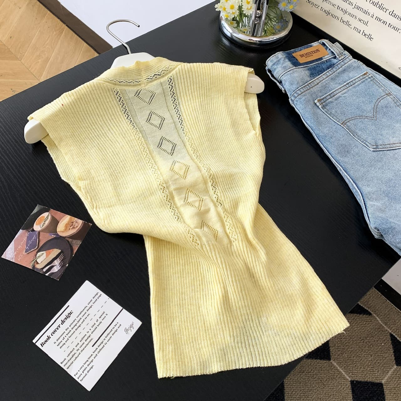 실사 한 부서 패션 다용도 민소매 표지 어깨 티셔츠 여성 여름 레이스업 홀로우 아웃 몸매 가꾸기 Chic 부드러운 니트 맨위 이미지 6