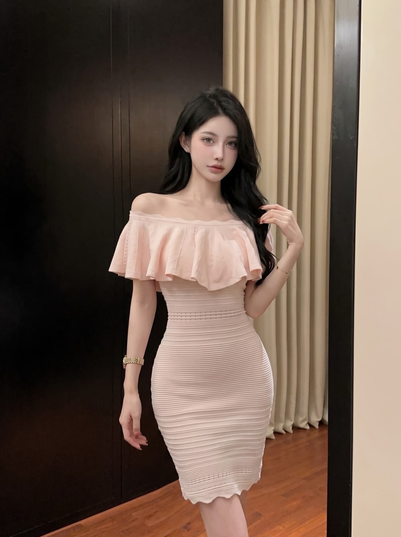 실사 순수한 욕망 바람 오프숄더 니트 여성 드레스 여름 작은 키 몸매 가꾸기 섹시함 타이트 스커트 명문 여성 바람 미니 스커트 상세 이미지 2