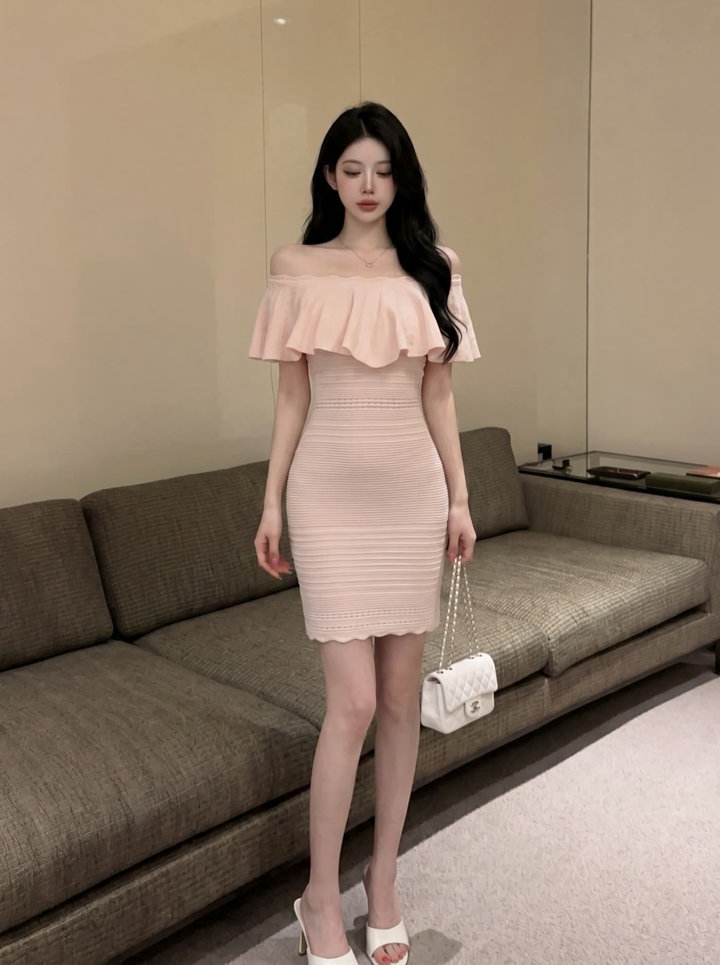 실사 순수한 욕망 바람 오프숄더 니트 여성 드레스 여름 작은 키 몸매 가꾸기 섹시함 타이트 스커트 명문 여성 바람 미니 스커트 상세 이미지 6