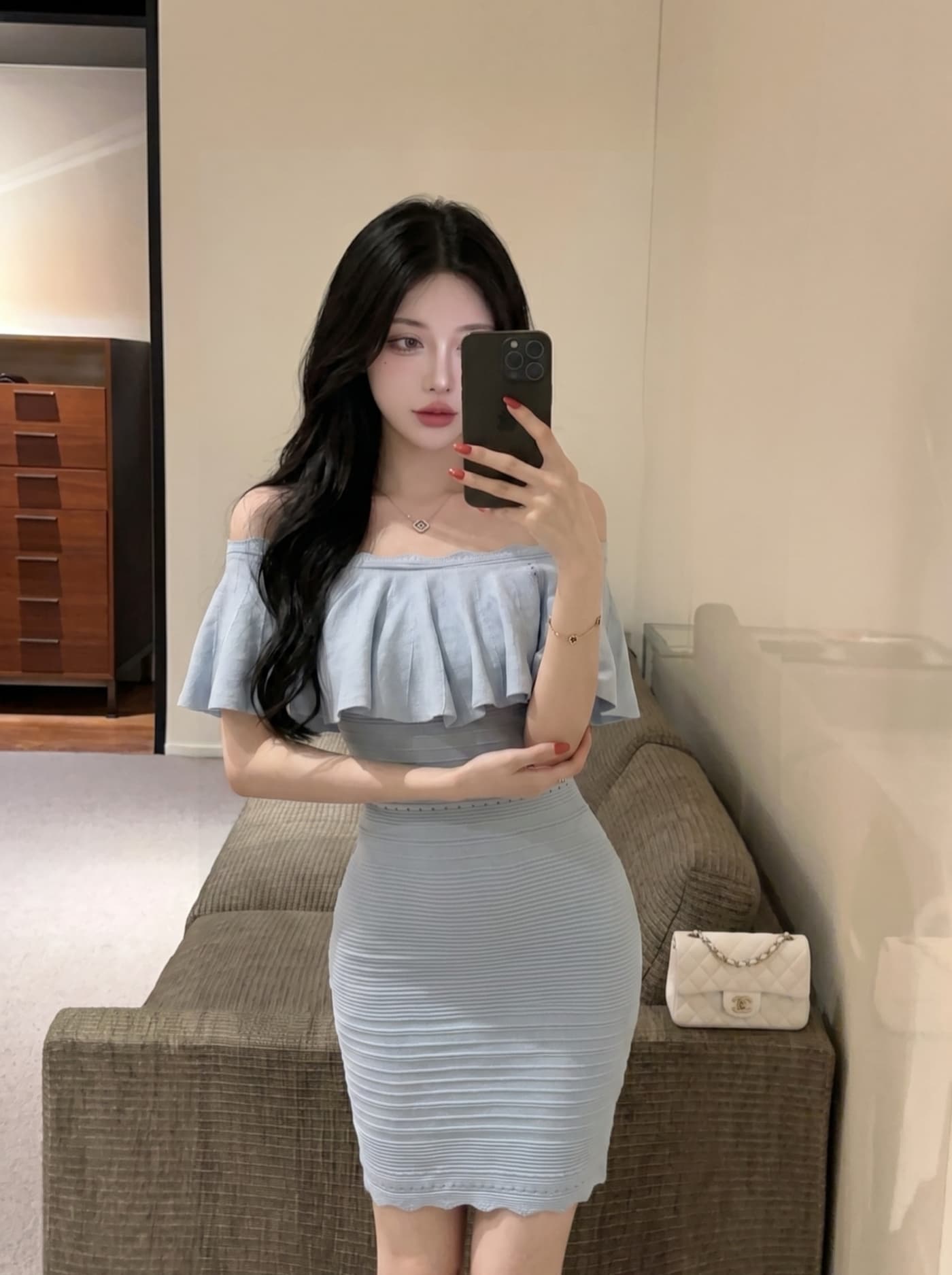 실사 순수한 욕망 바람 오프숄더 니트 여성 드레스 여름 작은 키 몸매 가꾸기 섹시함 타이트 스커트 명문 여성 바람 미니 스커트 상세 이미지 13