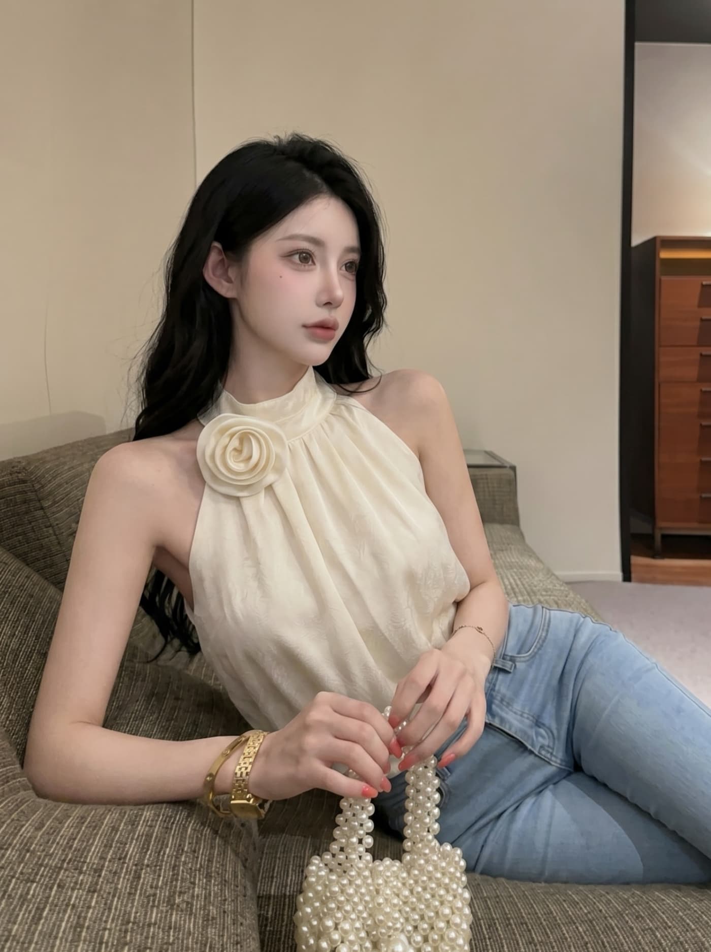 실사 순수한 욕망 바람 달콤한 핫걸 3 차원 꽃 행침 목 슬립 맨위 여성 여름 새로운 외출용 짧은 조끼 작은 셔츠 상세 이미지 7