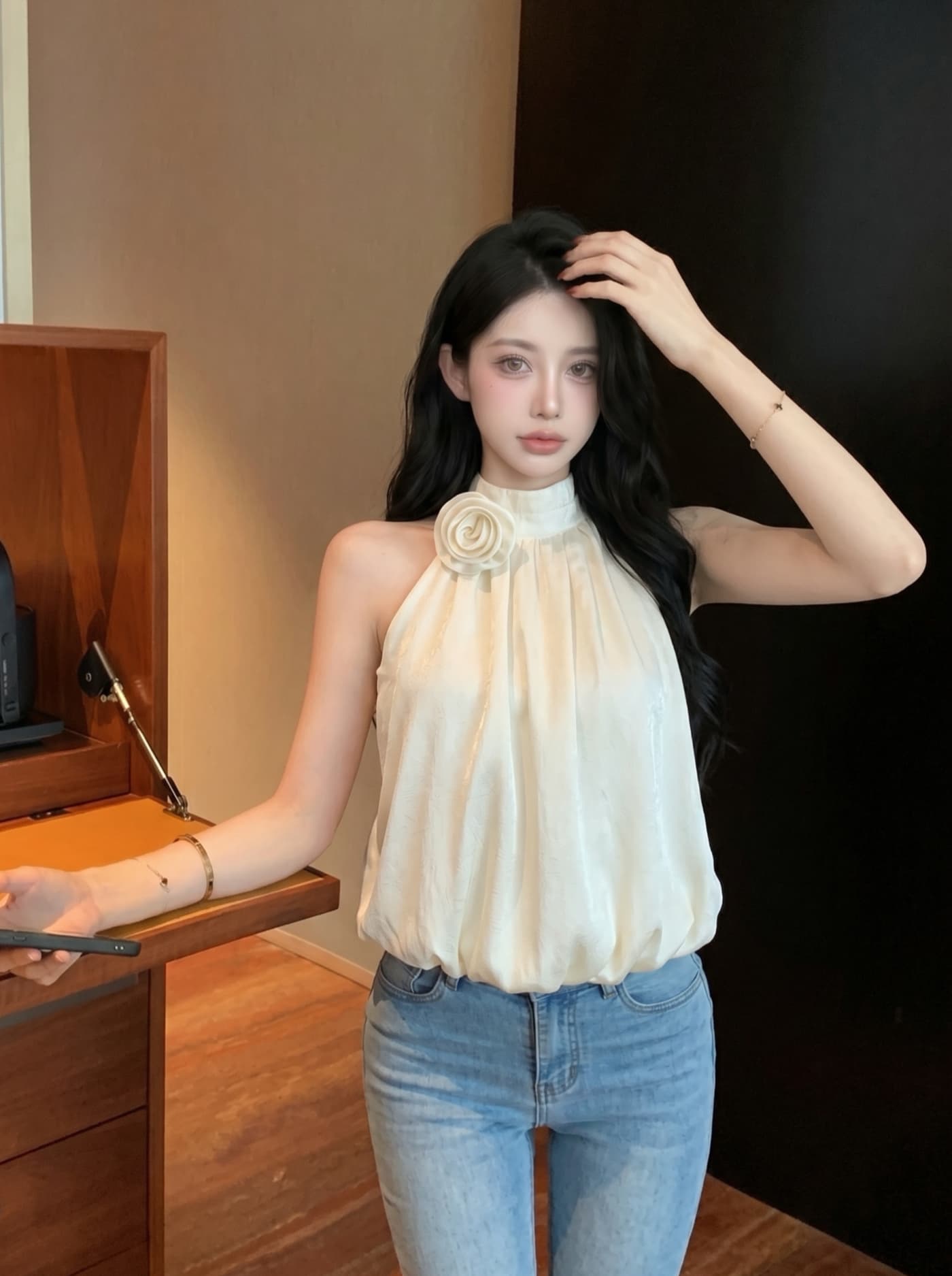 실사 순수한 욕망 바람 달콤한 핫걸 3 차원 꽃 행침 목 슬립 맨위 여성 여름 새로운 외출용 짧은 조끼 작은 셔츠 상세 이미지 8