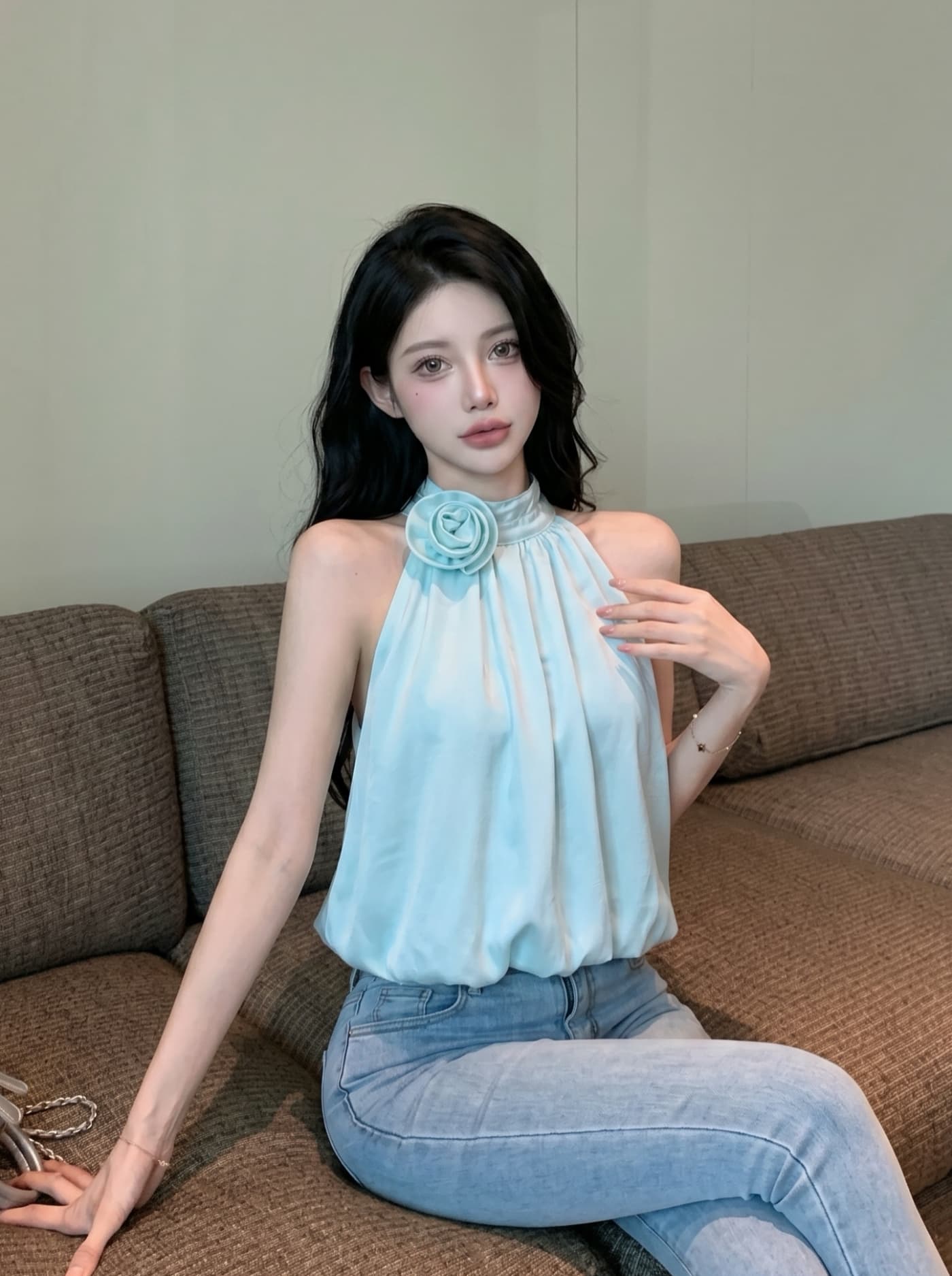 실사 순수한 욕망 바람 달콤한 핫걸 3 차원 꽃 행침 목 슬립 맨위 여성 여름 새로운 외출용 짧은 조끼 작은 셔츠 상세 이미지 21