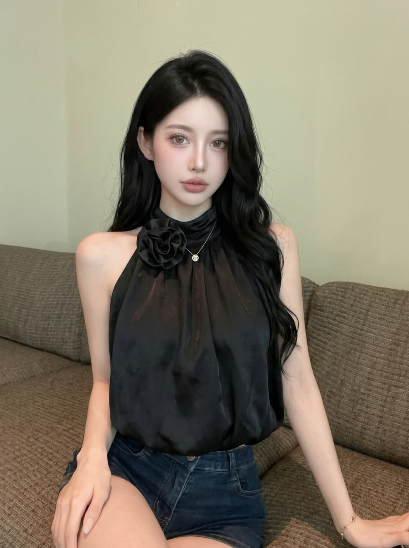 실사 순수한 욕망 바람 달콤한 핫걸 3 차원 꽃 행침 목 슬립 맨위 여성 여름 새로운 외출용 짧은 조끼 작은 셔츠 상세 이미지 25