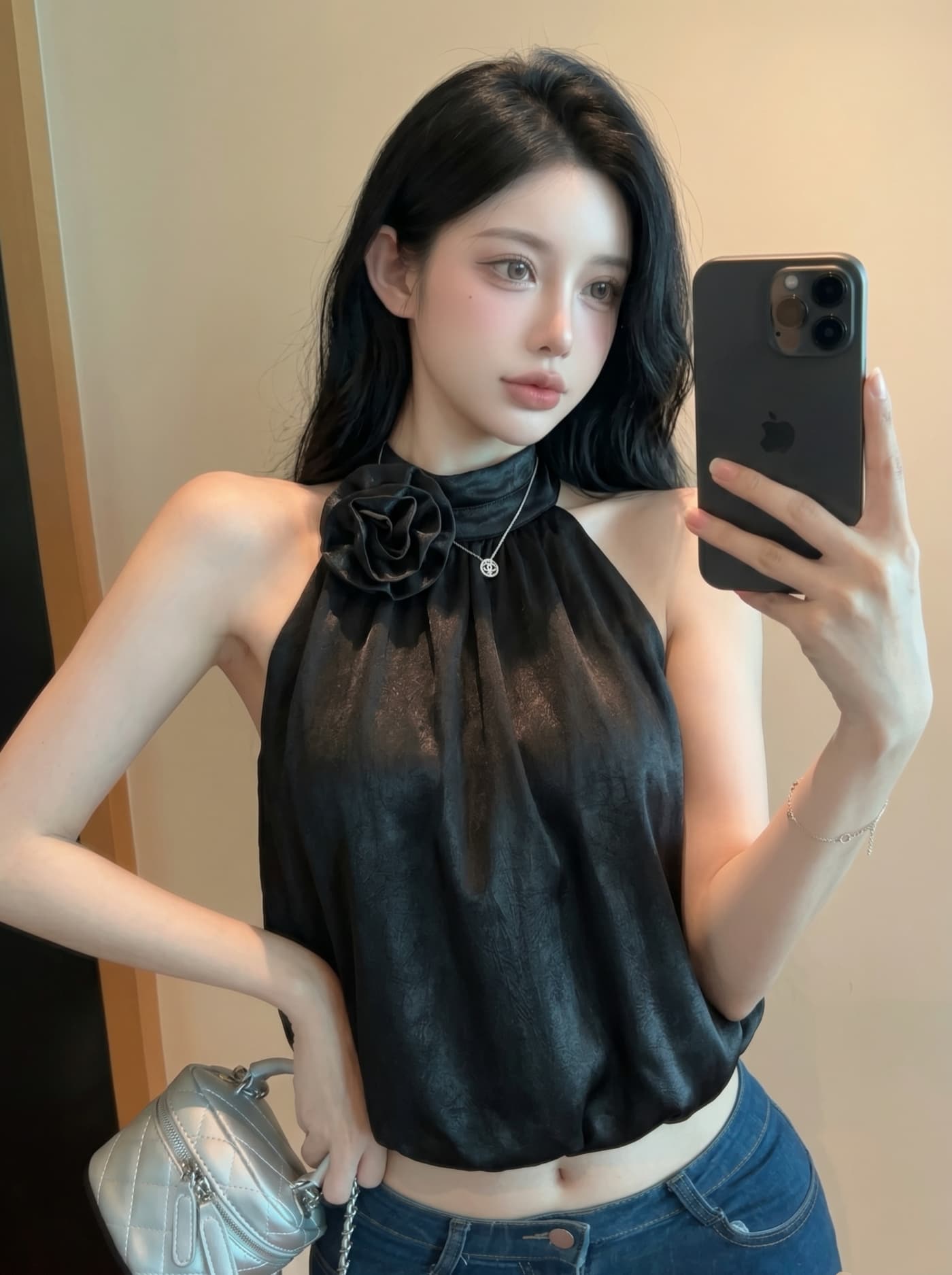 실사 순수한 욕망 바람 달콤한 핫걸 3 차원 꽃 행침 목 슬립 맨위 여성 여름 새로운 외출용 짧은 조끼 작은 셔츠 상세 이미지 27