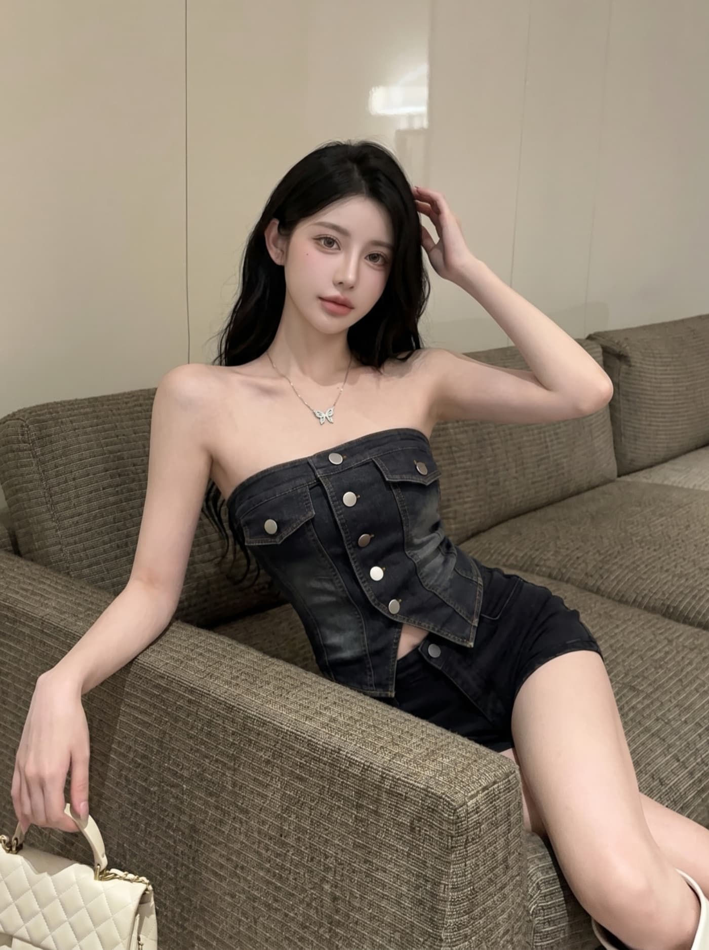 실사 유럽과 미국 핫걸 바람 거리 섹시함 싱글 줄 버튼 튜브탑 데님 조끼 여성 2 여름 몸매 가꾸기 슬림해 보이는 짧은 맨위 상세 이미지 17