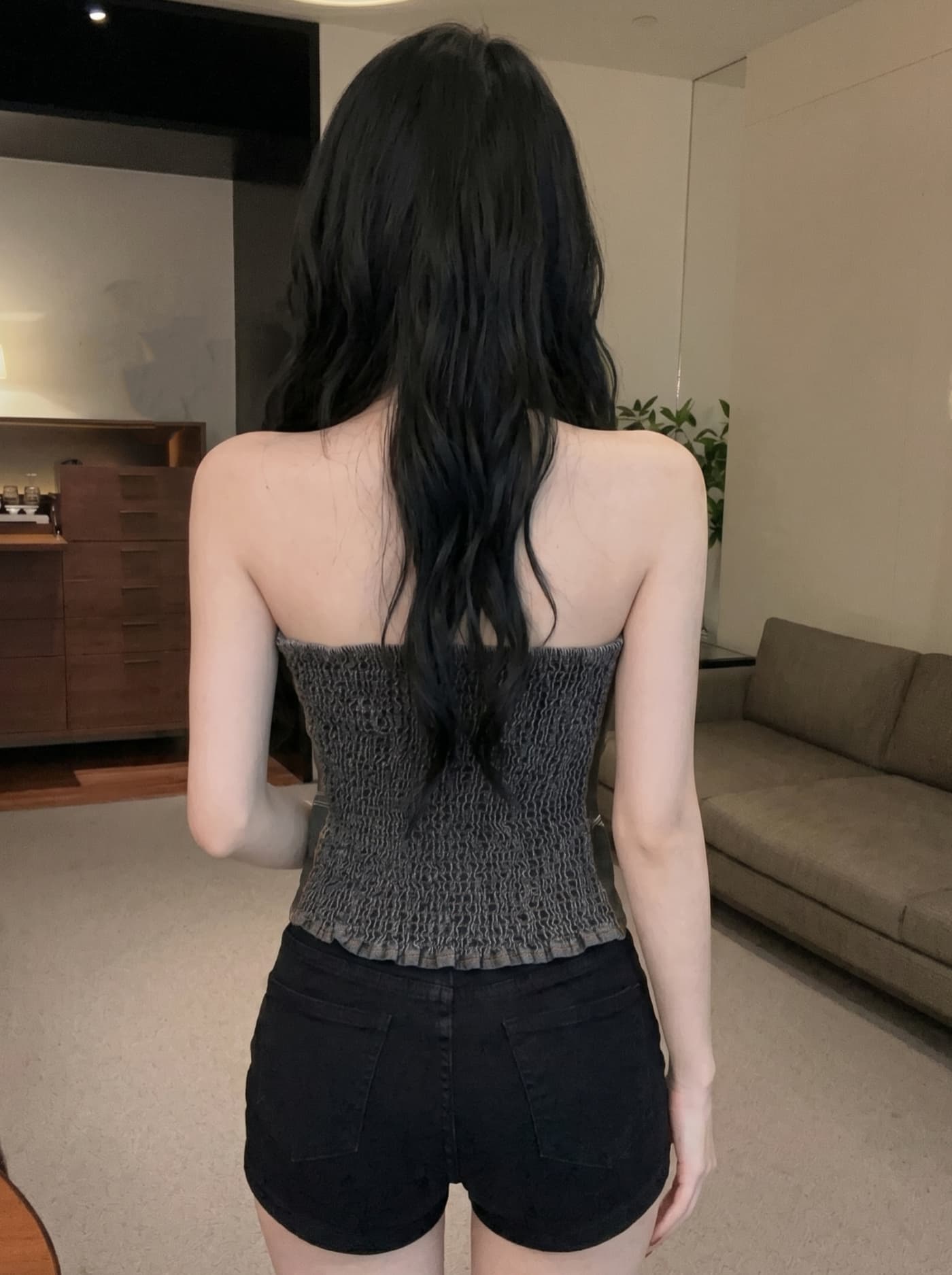 실사 유럽과 미국 핫걸 바람 거리 섹시함 싱글 줄 버튼 튜브탑 데님 조끼 여성 2 여름 몸매 가꾸기 슬림해 보이는 짧은 맨위 상세 이미지 23
