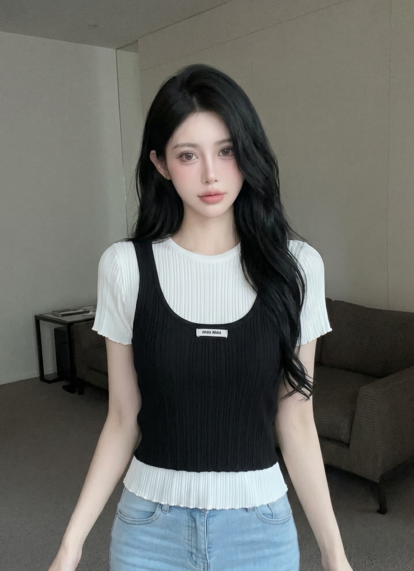 실사 달콤한 스타일 스택 착용 페이크 레이어드 반팔 티셔츠 여성 여름 얇은 스타일 몸매 가꾸기 슬림해 보이는 패션 다용도 니트 맨위 상세 이미지 17