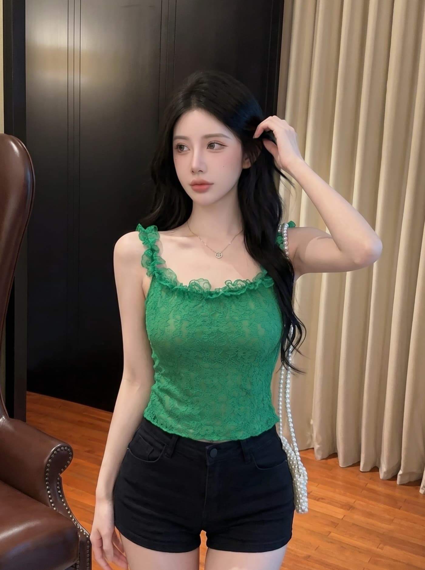 실사 순수한 욕망 바람 달콤한 핫걸 레이스 레이스 슬립 맨위 여성 여름 새로운 외출용 아름다운 조끼 작은 셔츠 이미지 5