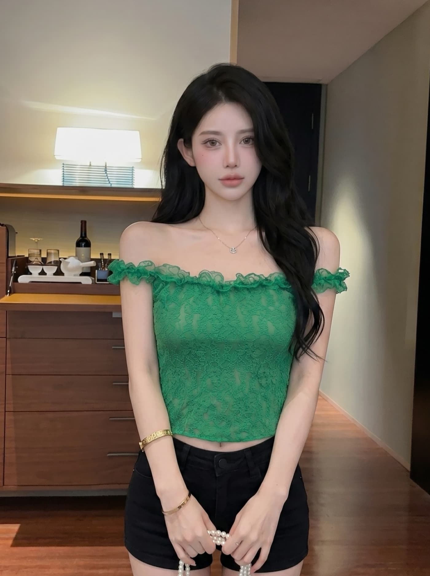 실사 순수한 욕망 바람 달콤한 핫걸 레이스 레이스 슬립 맨위 여성 여름 새로운 외출용 아름다운 조끼 작은 셔츠 이미지 4
