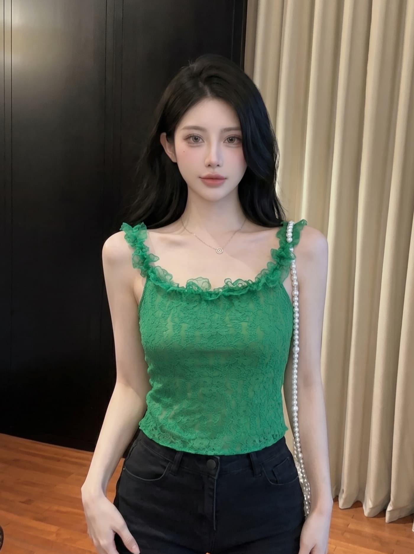 실사 순수한 욕망 바람 달콤한 핫걸 레이스 레이스 슬립 맨위 여성 여름 새로운 외출용 아름다운 조끼 작은 셔츠 상세 이미지 5