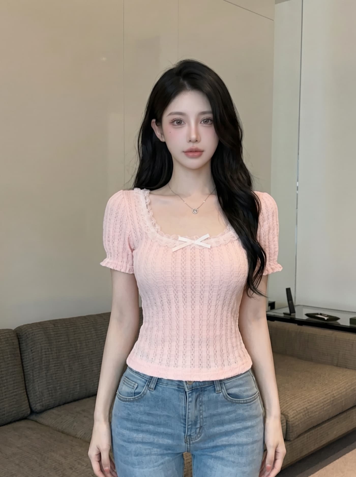 실사 순수한 욕망 바람 긍정적 인 어깨 광장 칼라 티셔츠 여성 여름 2026 새로운 부드러운 고급 센스 몸매 가꾸기 달콤한 매운맛 쇼트 스타일 맨위 상세 이미지 2