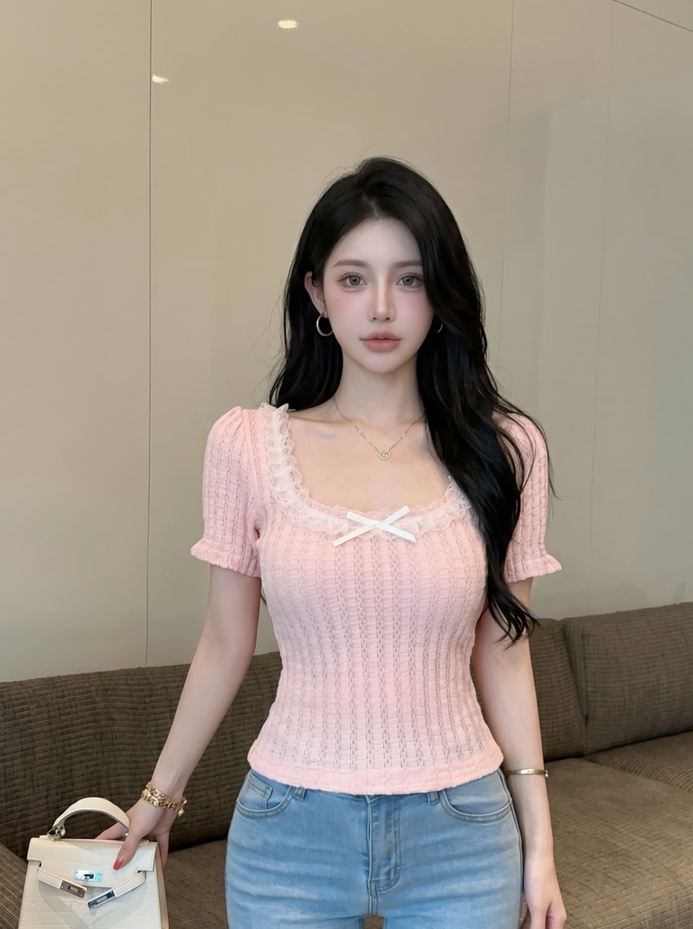 실사 순수한 욕망 바람 긍정적 인 어깨 광장 칼라 티셔츠 여성 여름 2026 새로운 부드러운 고급 센스 몸매 가꾸기 달콤한 매운맛 쇼트 스타일 맨위 상세 이미지 3