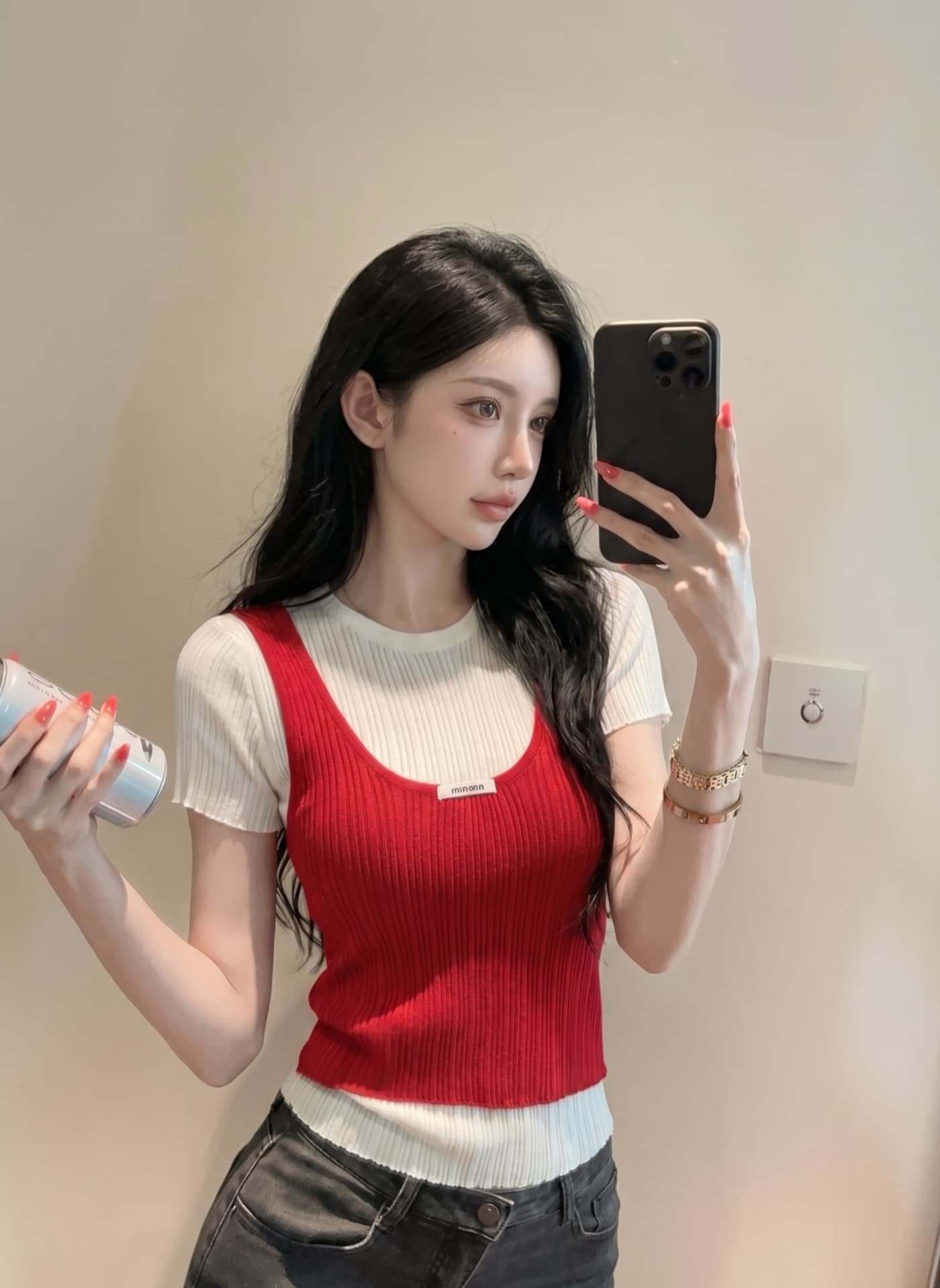 실사 달콤한 스타일 스택 착용 페이크 레이어드 반팔 티셔츠 여성 여름 얇은 스타일 몸매 가꾸기 슬림해 보이는 패션 다용도 니트 맨위 상세 이미지 3