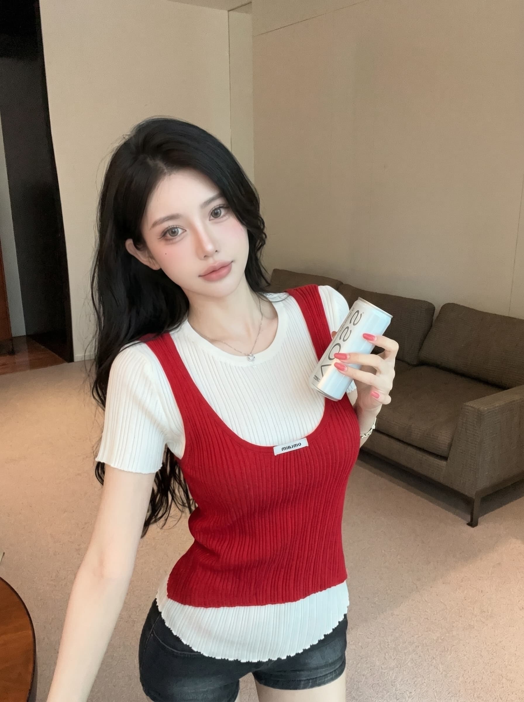 실사 달콤한 스타일 스택 착용 페이크 레이어드 반팔 티셔츠 여성 여름 얇은 스타일 몸매 가꾸기 슬림해 보이는 패션 다용도 니트 맨위 상세 이미지 6