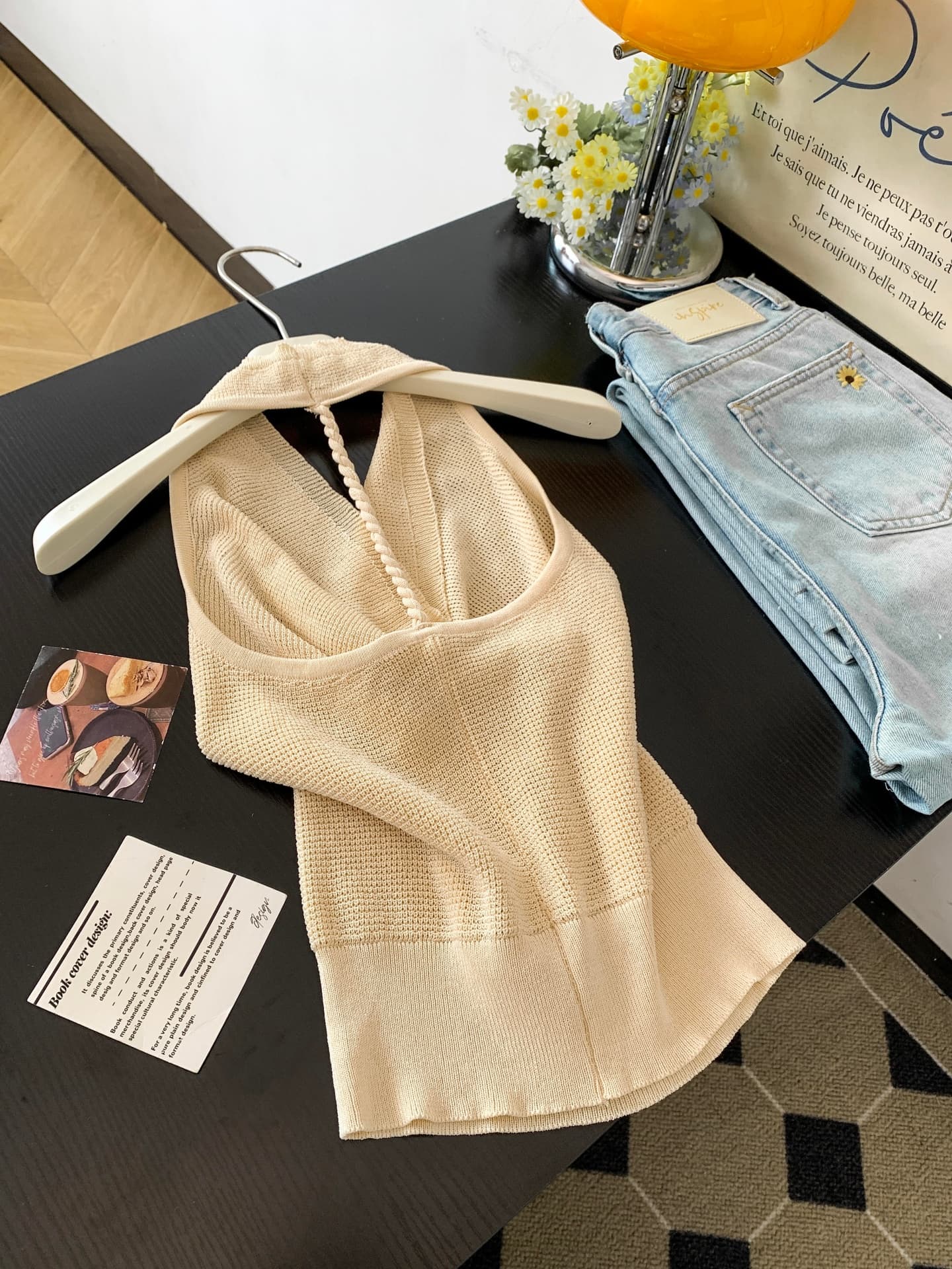 실사 흔들다 칼라 행침 목 캐미솔 여름 몸매 가꾸기 순수한 욕망 핫걸 품격 쇼트 스타일 백리스 니트 맨위 상세 이미지 9