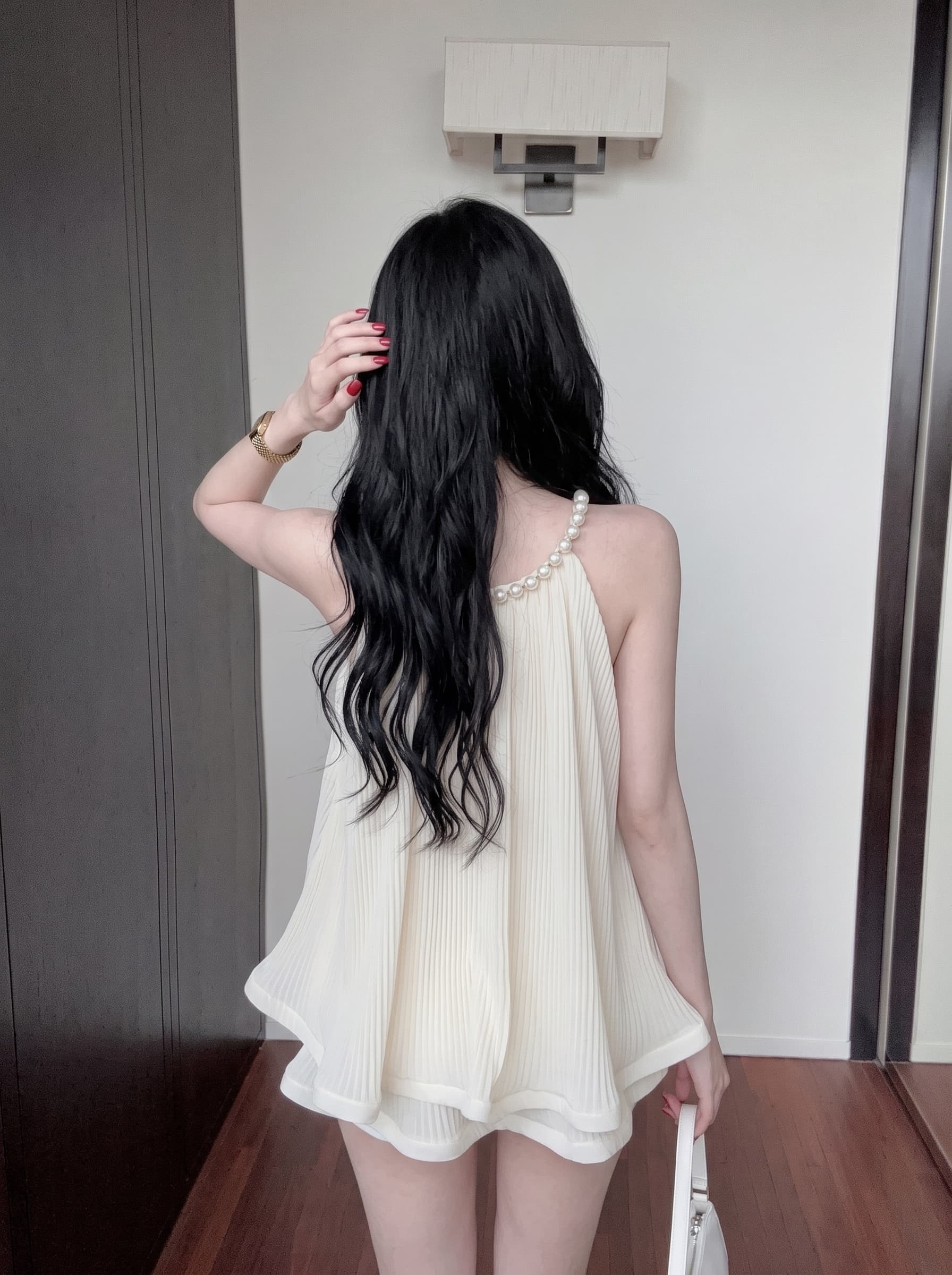 실사 프랑스식 순수한 욕망 진주 행침 목 시폰 셔츠 여성 여름 프릴 조끼 민소매 표지 배 치마 맨위 상세 이미지 5