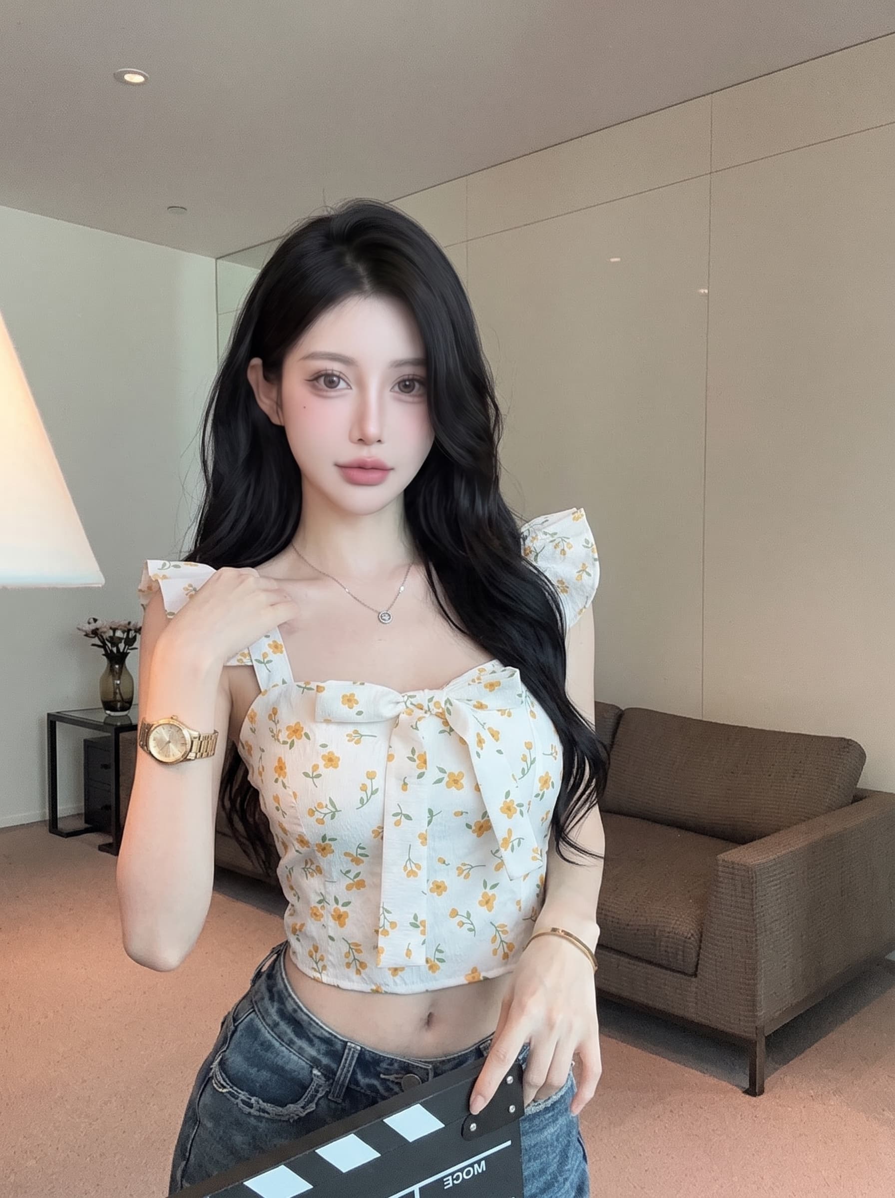 실사 달콤함 행침 목 레이스업 꽃무늬 슬립 작은 대중 Feifei 소매 조끼 여성 외국 가스 쇼트 스타일 벨트 가슴 패드 의류 상세 이미지 2