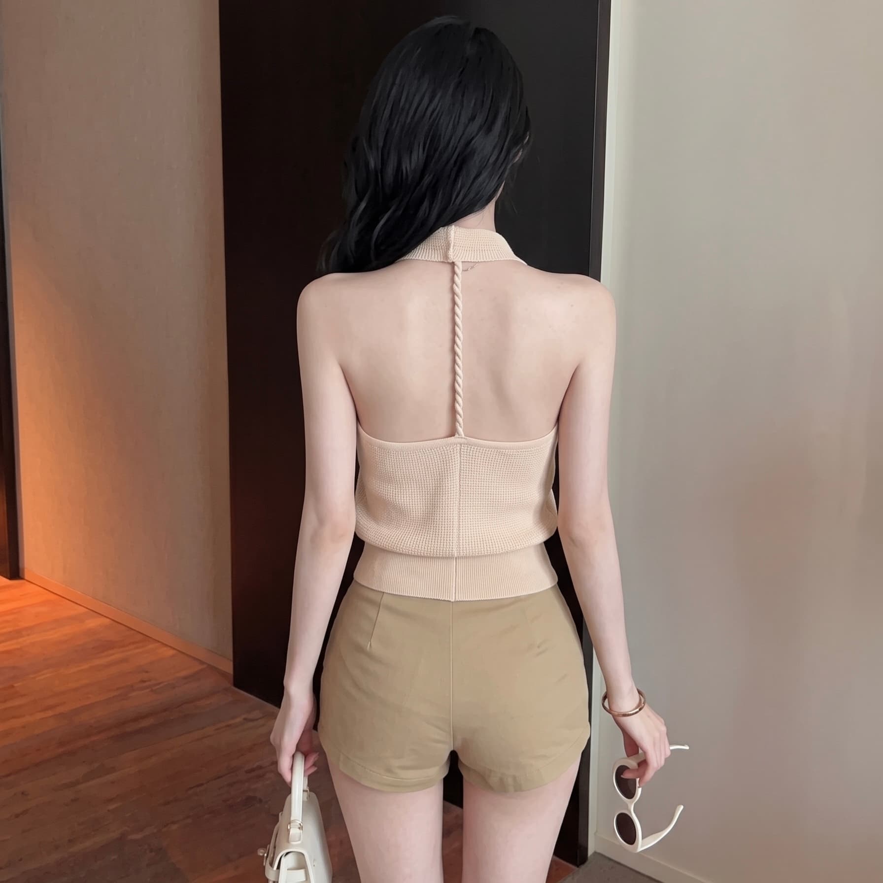실사 핫걸 흔들다 칼라 행침 목 조끼 여성 여름 외출용 고유 한 아름다운 슬립 허리 수축 슬림해 보이는 민소매 맨위 이미지 6