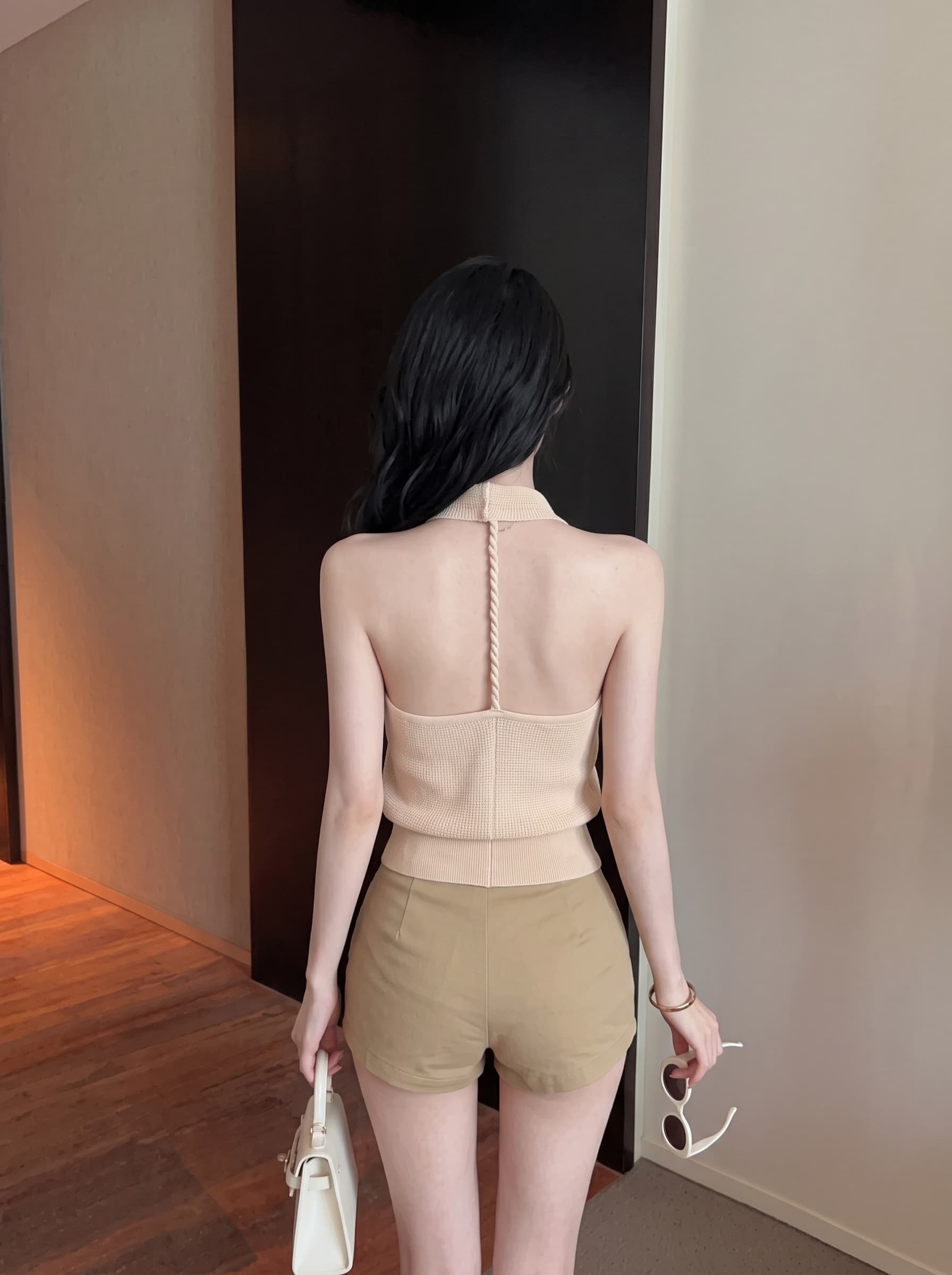 실사 핫걸 흔들다 칼라 행침 목 조끼 여성 여름 외출용 고유 한 아름다운 슬립 허리 수축 슬림해 보이는 민소매 맨위 상세 이미지 15