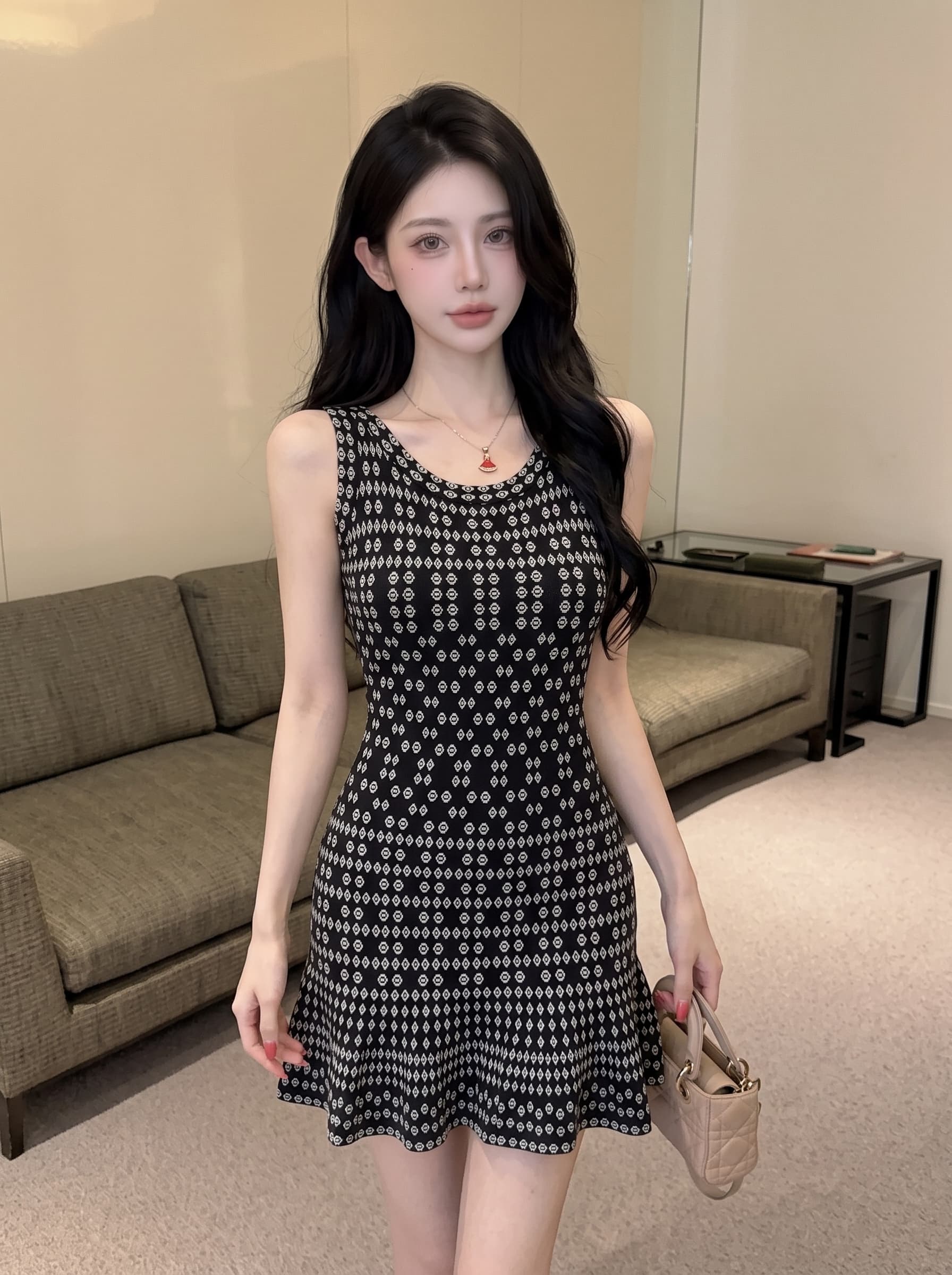 실사 프랑스식 섹시함 허리 수축 타이트 스커트 여성 드레스 여름 꽃무늬 라운드 넥 품격 한 마디 치마 민소매 미니 스커트 상세 이미지 4
