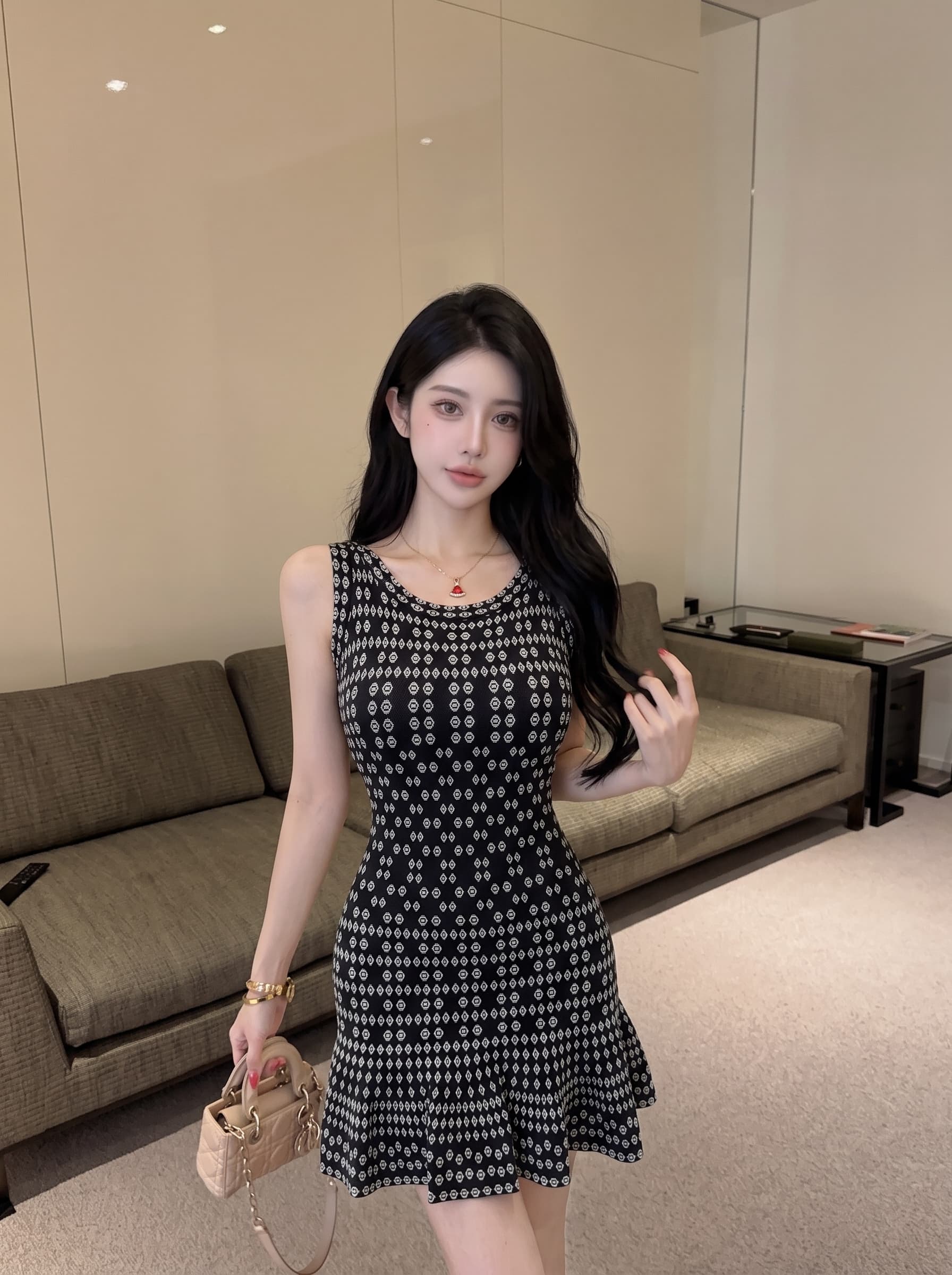 실사 프랑스식 섹시함 허리 수축 타이트 스커트 여성 드레스 여름 꽃무늬 라운드 넥 품격 한 마디 치마 민소매 미니 스커트 상세 이미지 8