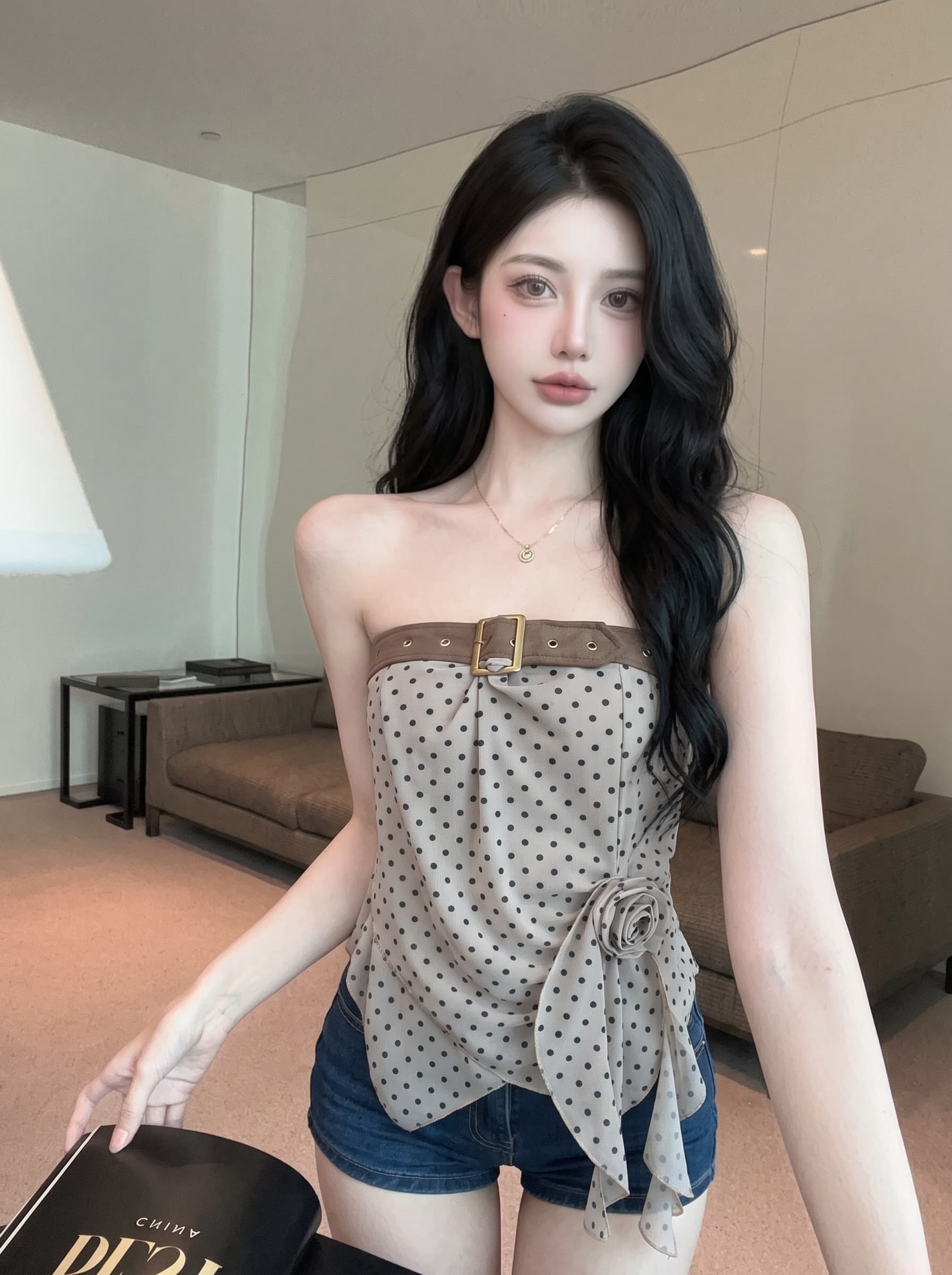 실사 천년기 핫걸 바람 튜브탑 여성 여름 새로운 3 차원 주름 몸매 가꾸기 불규칙 밑단 민소매 맨위 트렌디 이미지 2