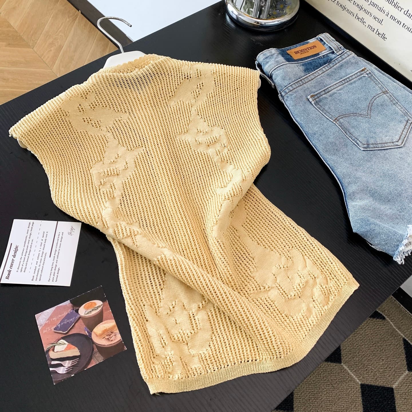 실사 한 부서 물결무늬 칼라 홀로우 아웃 니트 조끼 여자 색상 조개 버클 몸매 가꾸기 슬림해 보이는 민소매 조끼 오픈 가디건 이미지 6