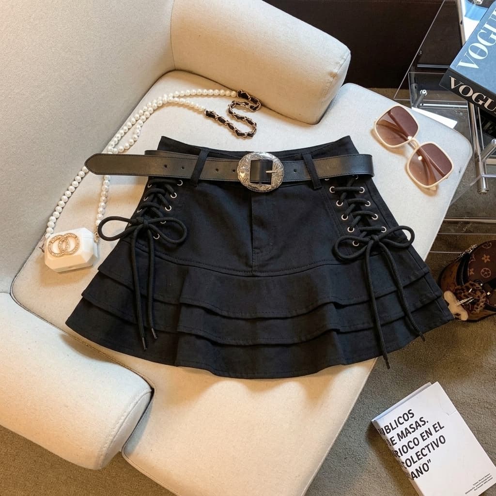 실사 아메리칸 달콤한 차가운 바람 핫걸 패션 다용도 스트랩 프릴 반신 스커트 여성 여름 새로운 몸매 가꾸기 미니 스커트 이미지 5