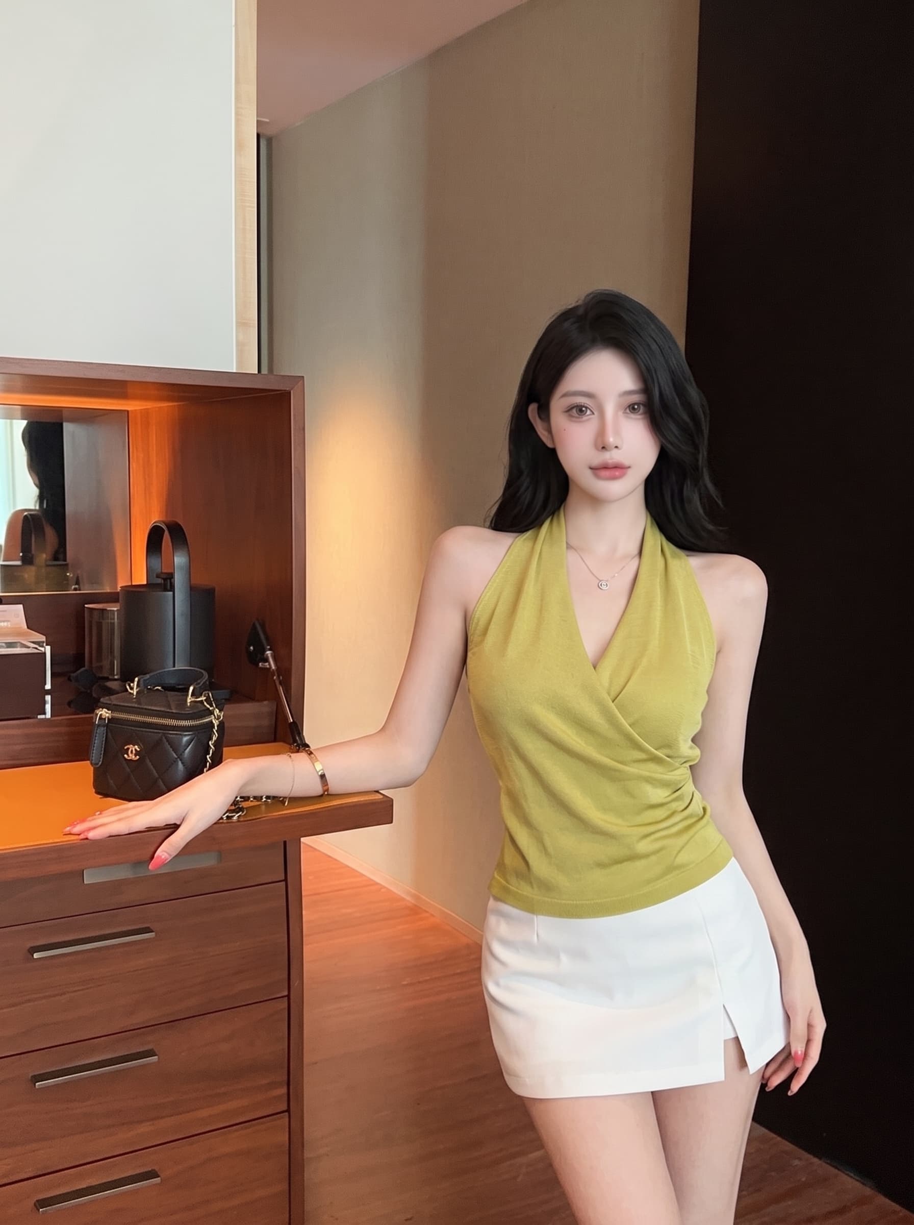 실사 프랑스식 아름다운 행침 목 캐미솔 여름 핫걸 허리 수축 슬림해 보이는 외출용 슈퍼 잘 생긴 맨위 트렌디 이미지 4