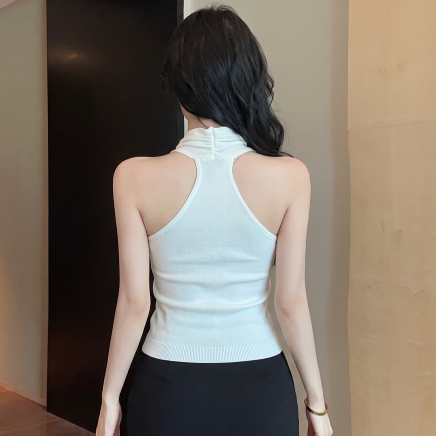 실사 프랑스식 아름다운 행침 목 캐미솔 여름 핫걸 허리 수축 슬림해 보이는 외출용 슈퍼 잘 생긴 맨위 트렌디 이미지 6
