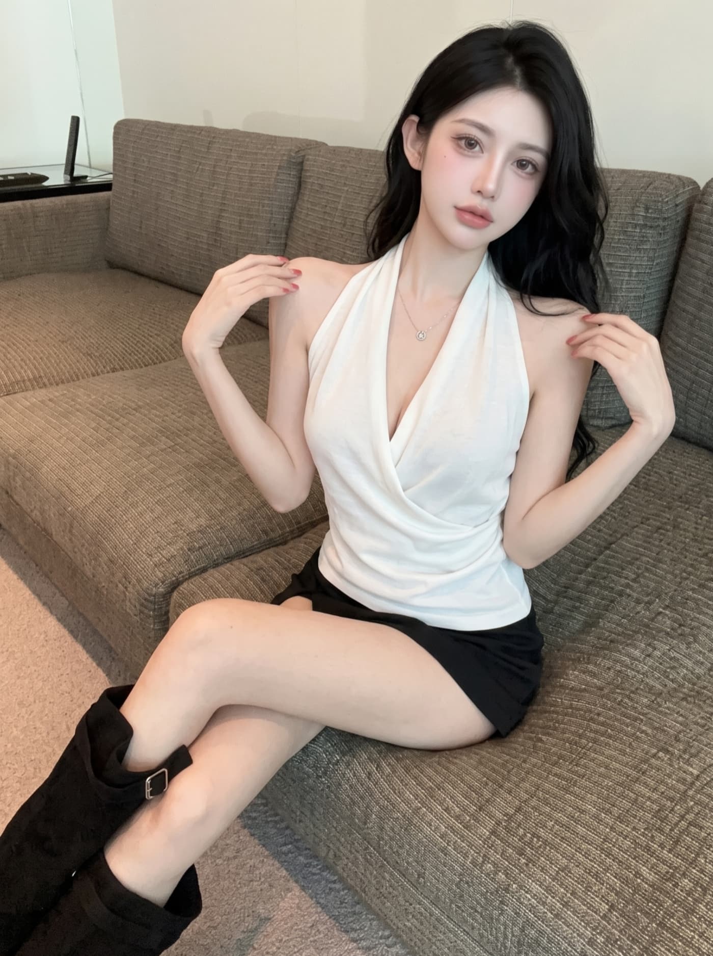 실사 프랑스식 아름다운 행침 목 캐미솔 여름 핫걸 허리 수축 슬림해 보이는 외출용 슈퍼 잘 생긴 맨위 트렌디 상세 이미지 1