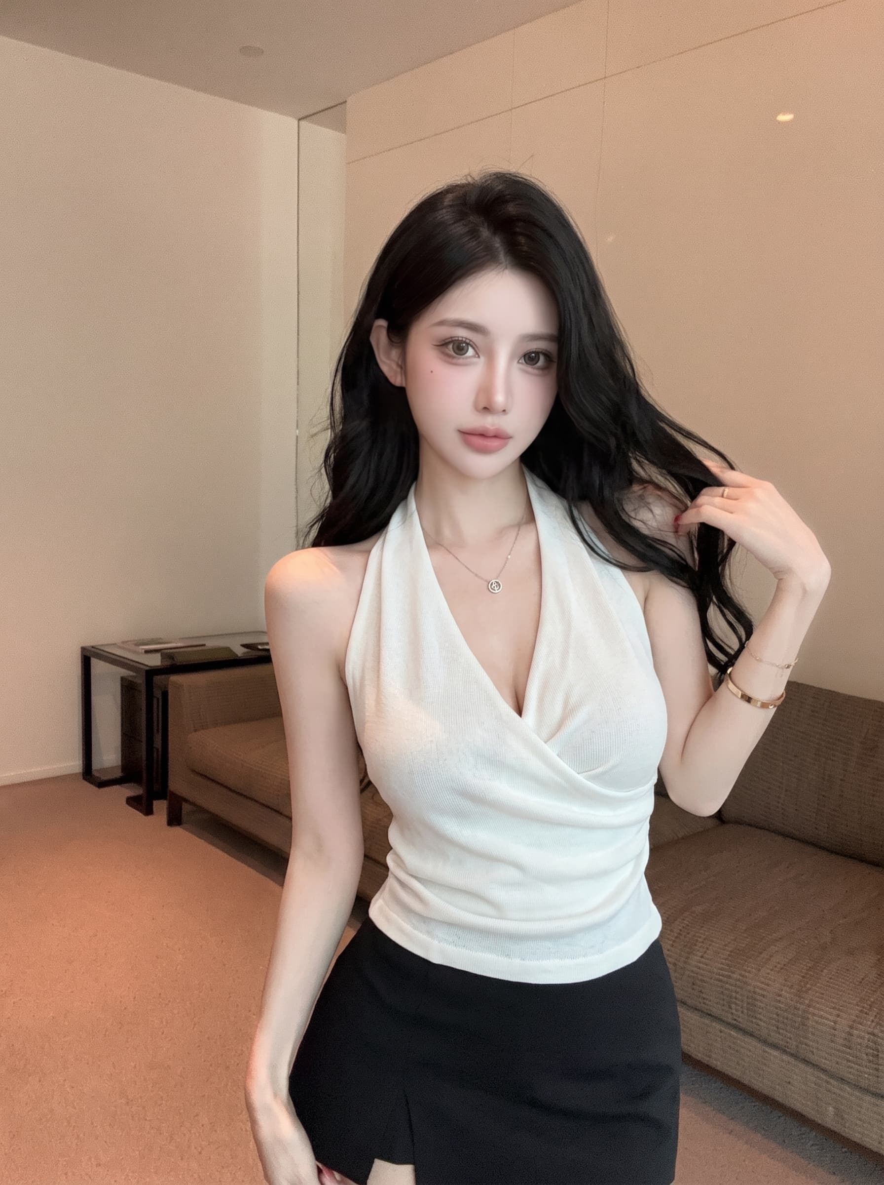 실사 프랑스식 아름다운 행침 목 캐미솔 여름 핫걸 허리 수축 슬림해 보이는 외출용 슈퍼 잘 생긴 맨위 트렌디 상세 이미지 2