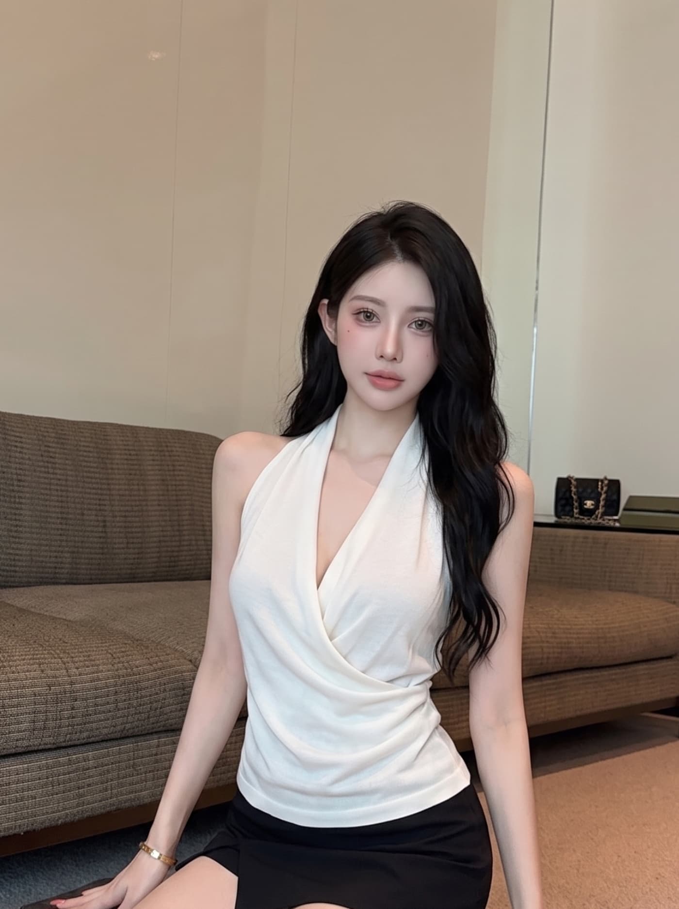 실사 프랑스식 아름다운 행침 목 캐미솔 여름 핫걸 허리 수축 슬림해 보이는 외출용 슈퍼 잘 생긴 맨위 트렌디 상세 이미지 4