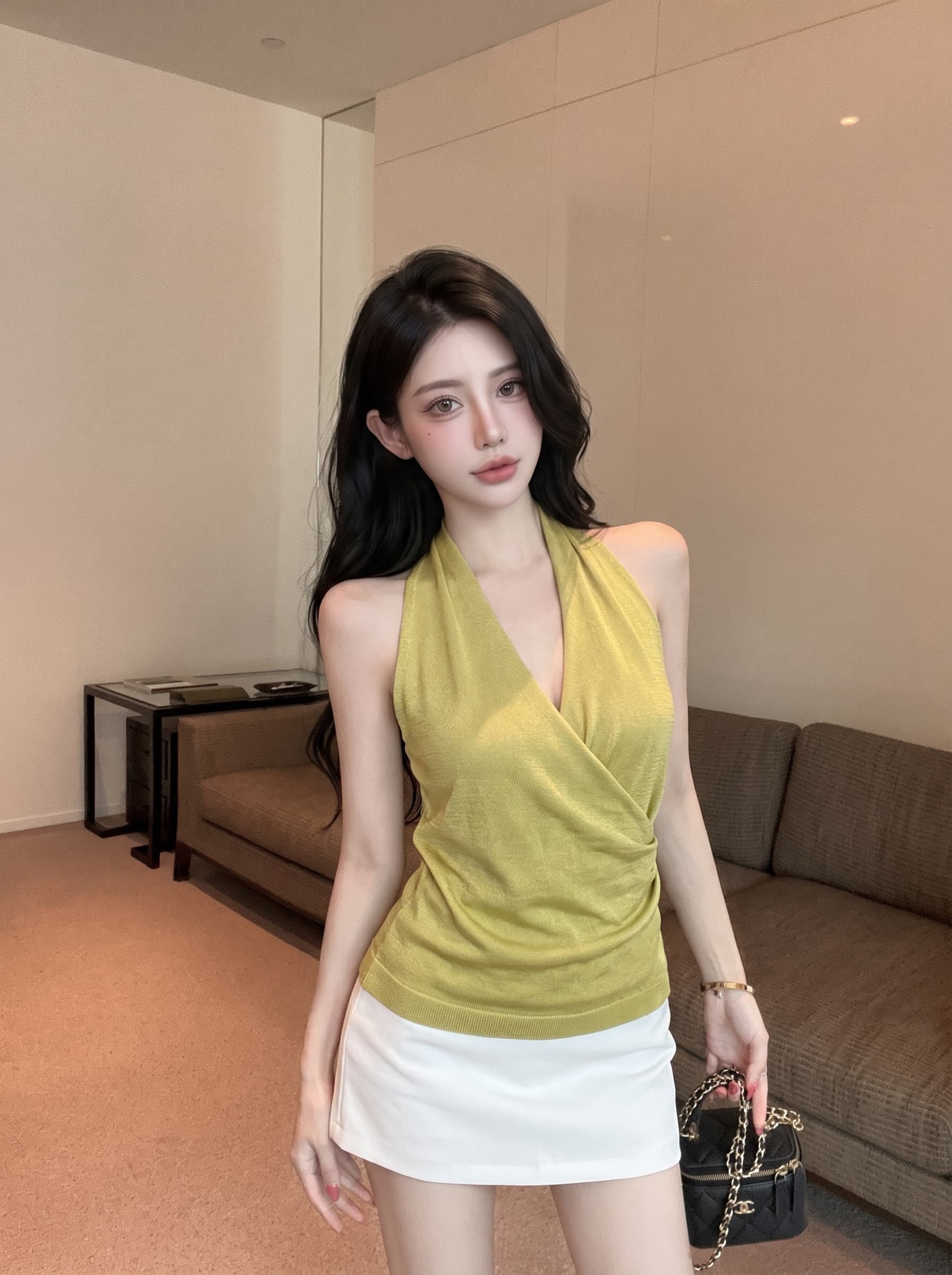 실사 프랑스식 아름다운 행침 목 캐미솔 여름 핫걸 허리 수축 슬림해 보이는 외출용 슈퍼 잘 생긴 맨위 트렌디 상세 이미지 8